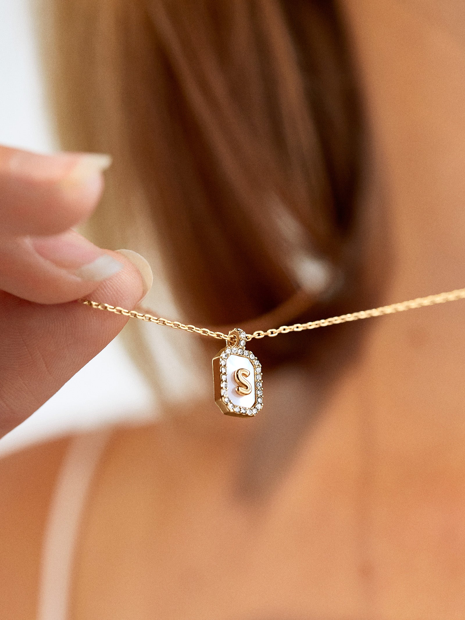 Gold & Mother of Pearl Initial Necklace - Mother Of Pearl - Image 2