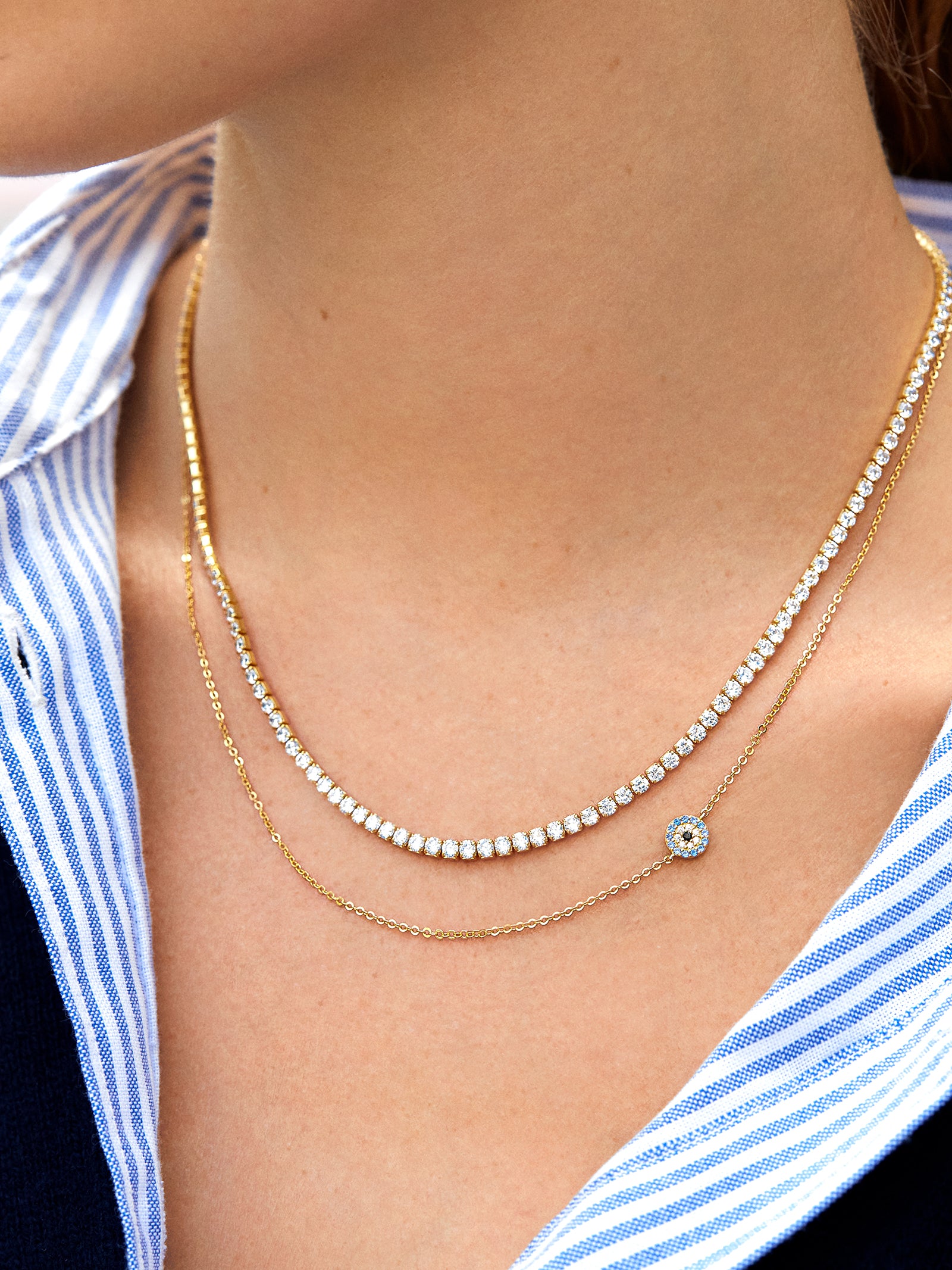 18K Gold Asymmetrical Evil Eye Necklace - Evil Eye - Image 2