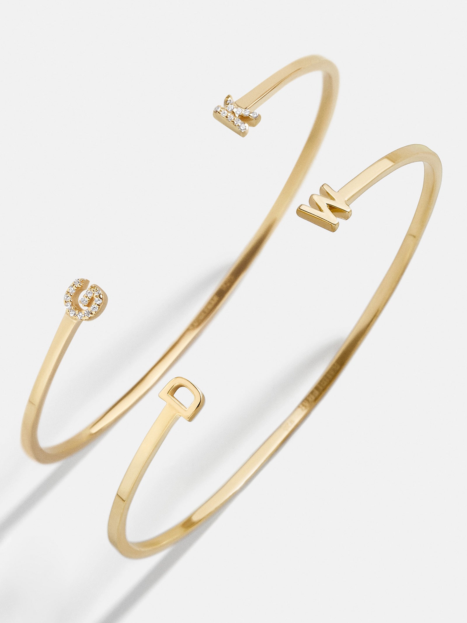 18K Gold Double Initial Custom Cuff Bracelet - Gold/Pav??