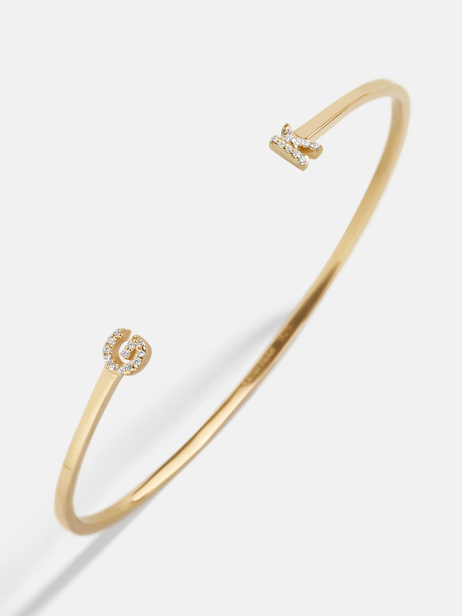 18K Gold Double Initial Custom Cuff Bracelet - Gold/Pav?? - Image 5