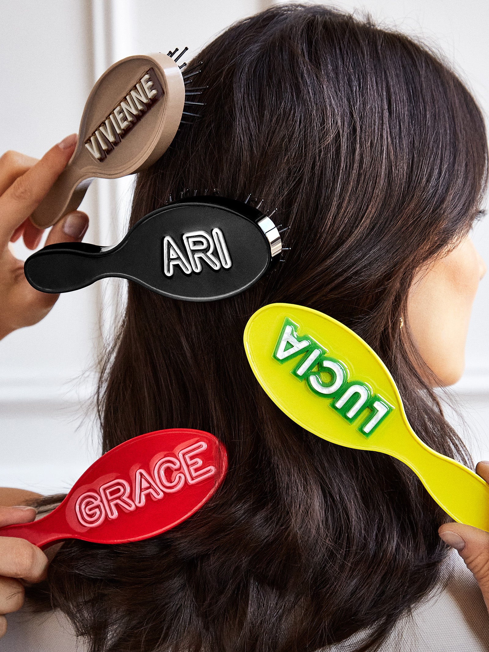 Mini Block Font Custom Hair Brush - Light Brown/Dark Brown - Image 5