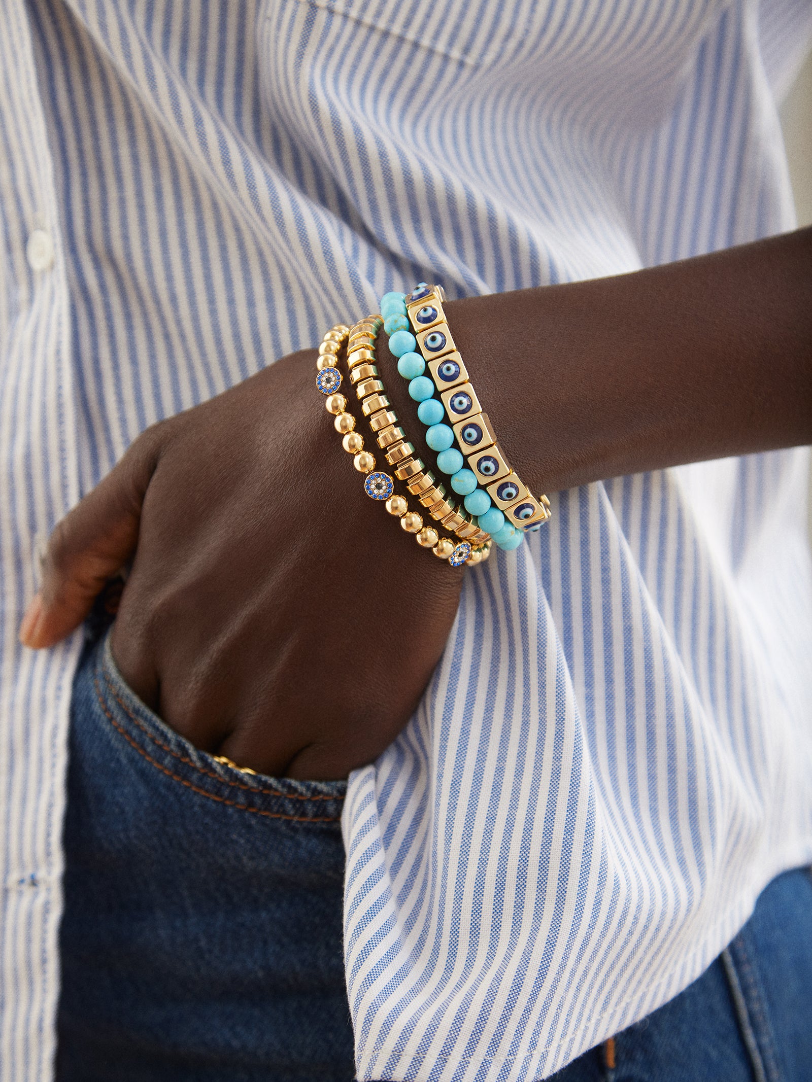 Evil Eye On Repeat Bracelet - Gold/Blue - Image 2