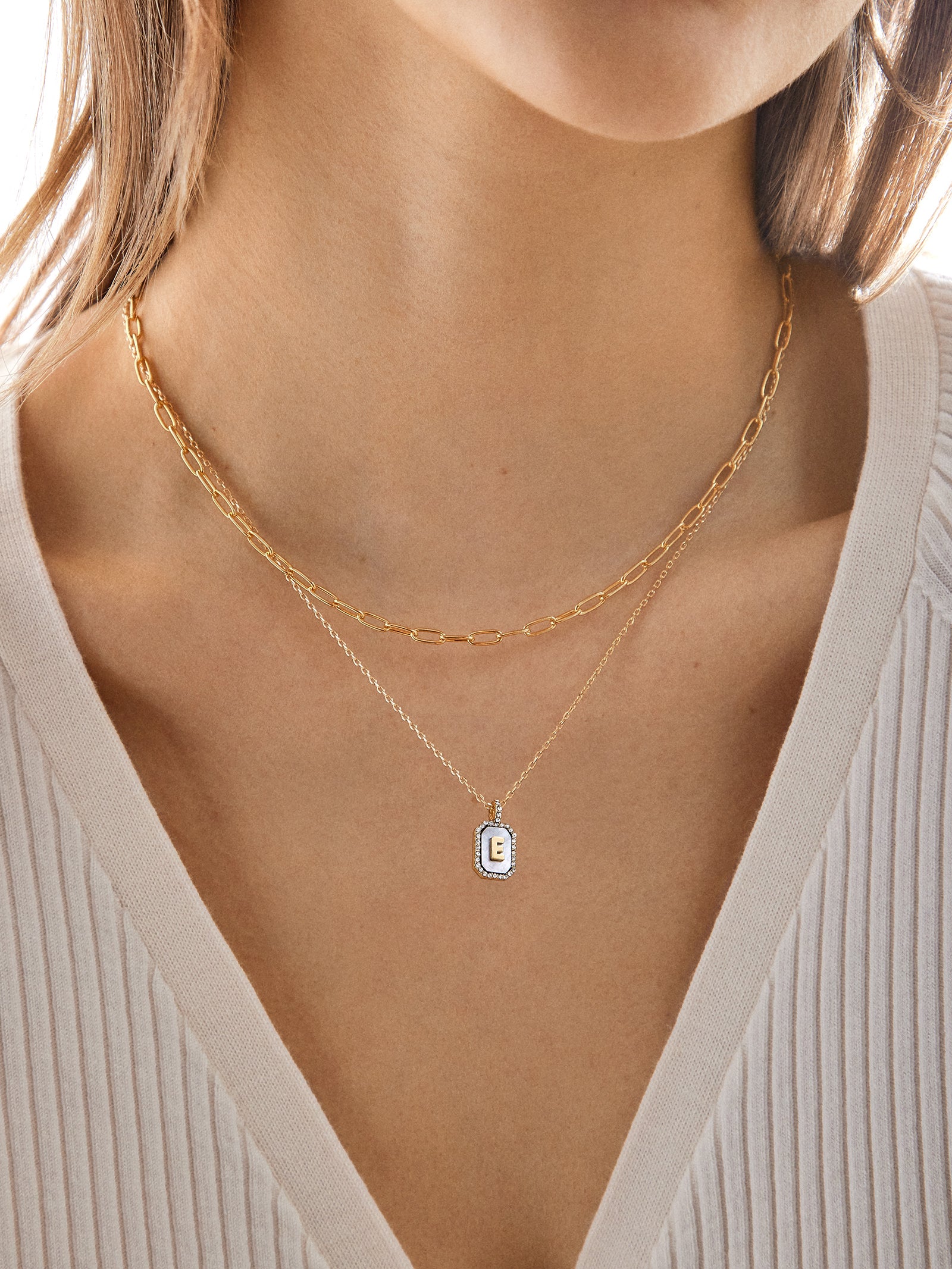 Gold & Mother Of Pearl Initial Necklace - Dark Mother Of Pearl - Image 2