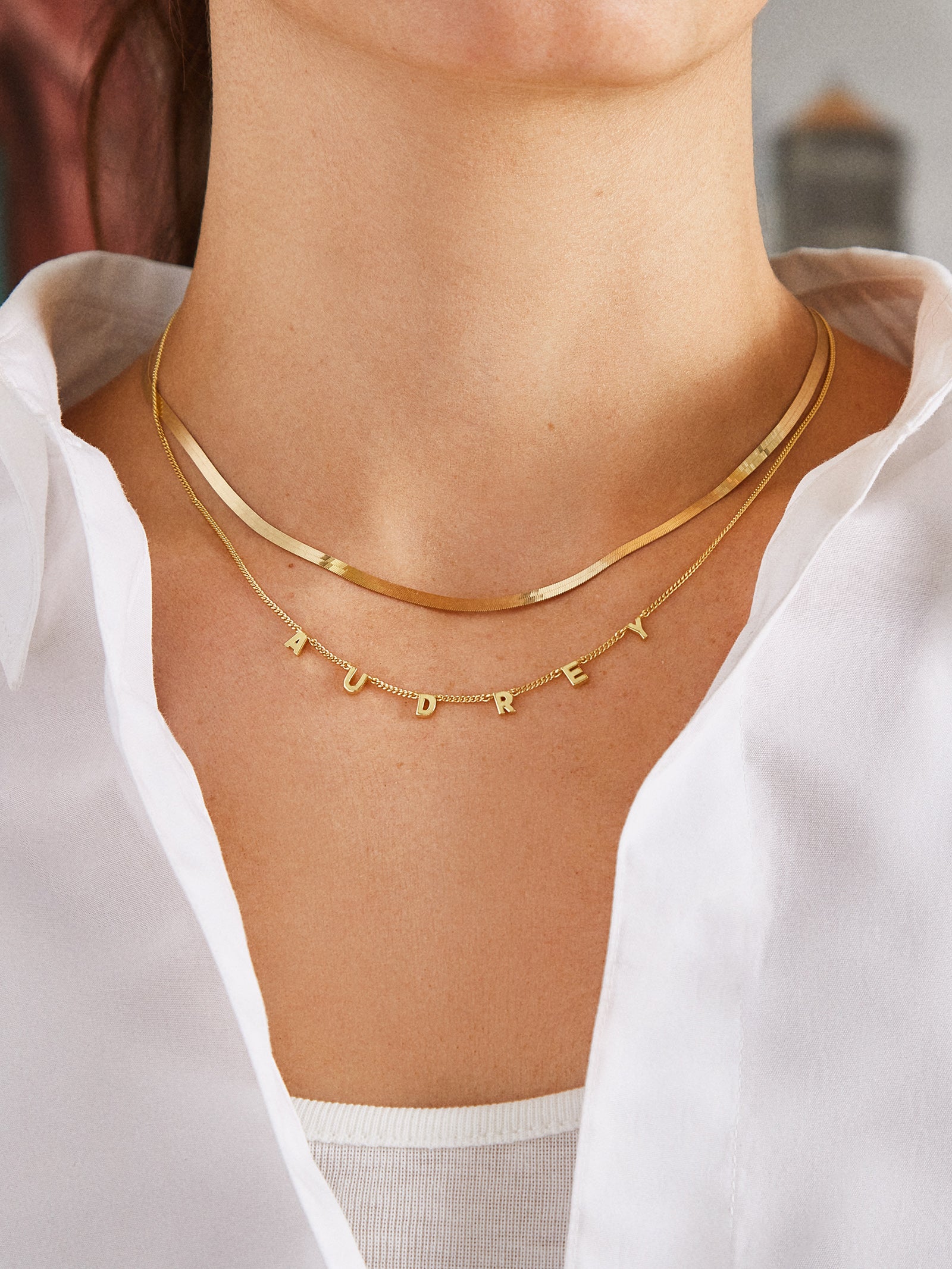 Mini 18K Gold Spaced Letter Custom Name Necklace - 18K Gold - Image 4