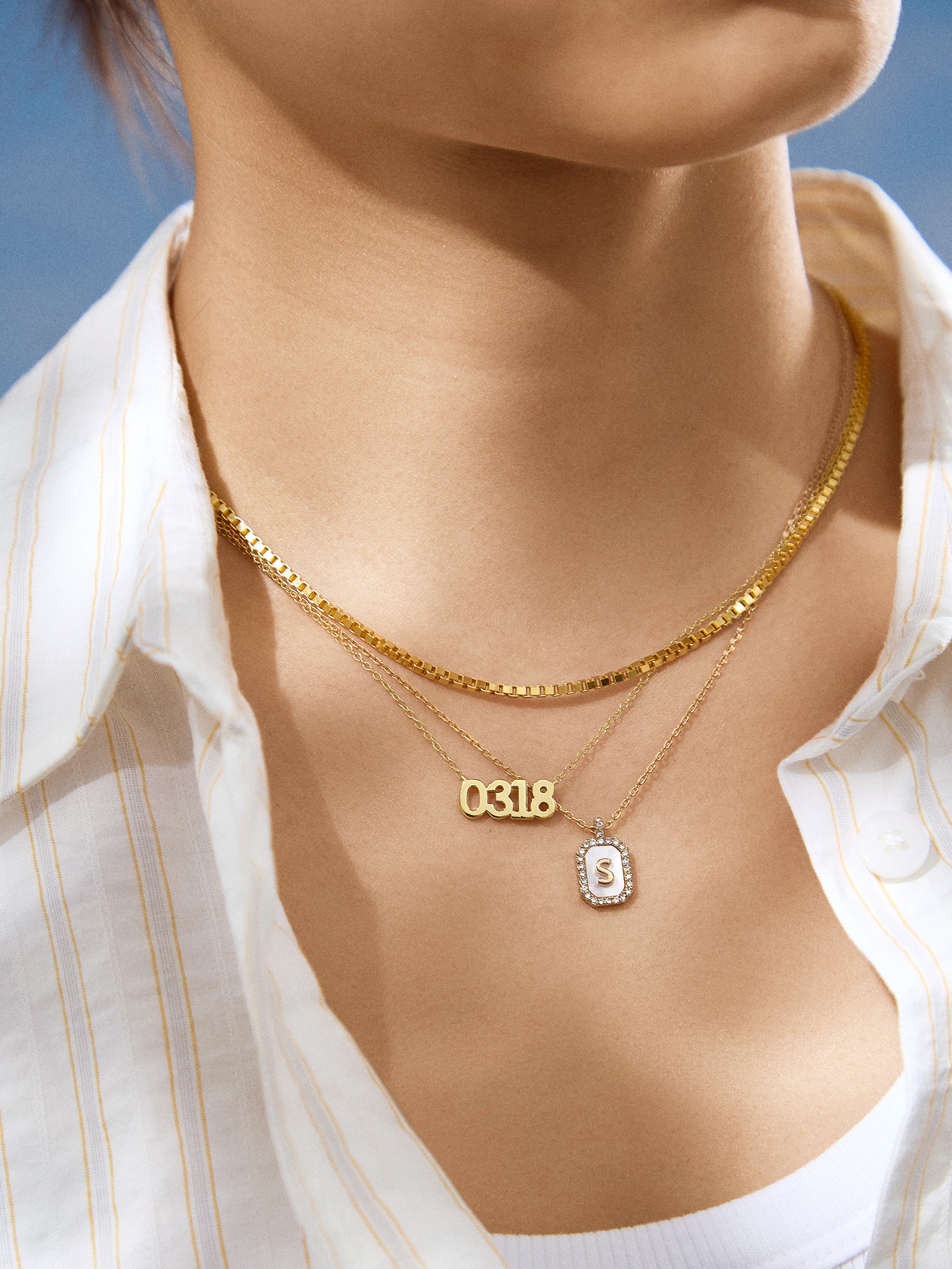 18K Gold Block Font Custom Number Necklace - Block Font Numbers - Image 2