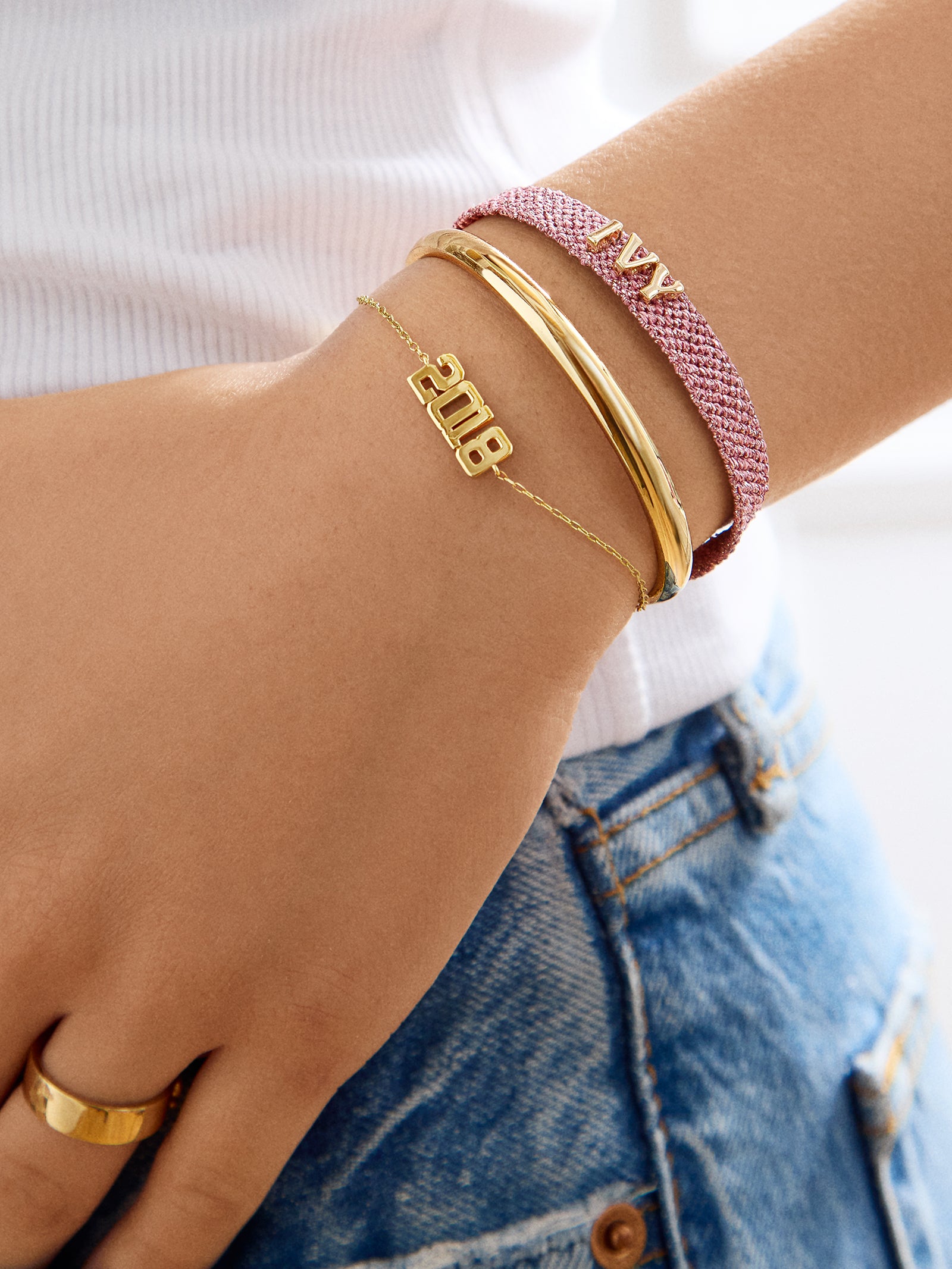 18K Gold Varsity Font Custom Number Bracelet - Varsity Font Numbers - Image 2