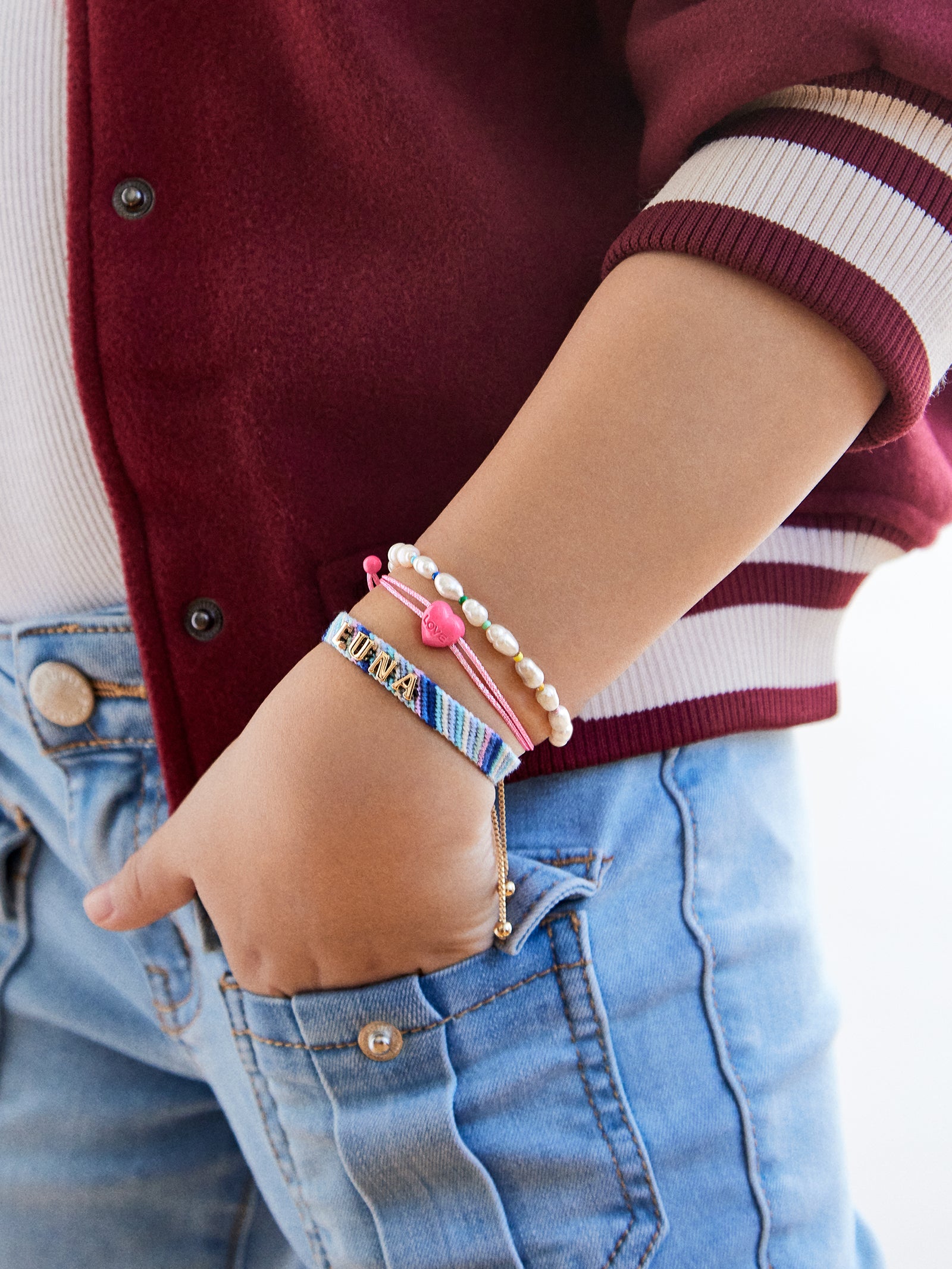 Woven Kids' Custom Friendship Bracelet - Blue Ombre Stripe - Image 2