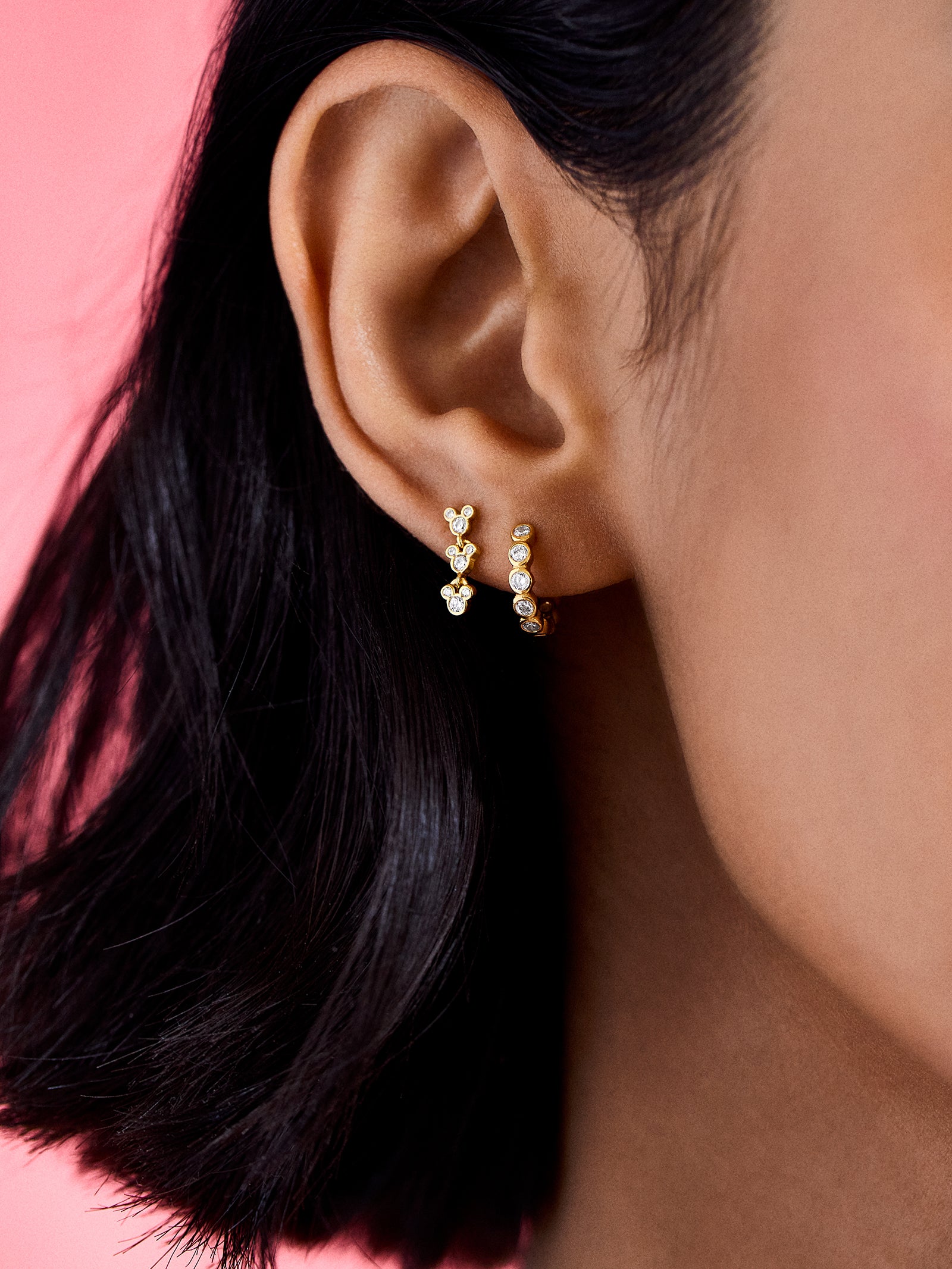 Mickey Mouse Disney 18K Gold Plated Sterling Silver Drop Earrings - Gold/Pavé - Image 2