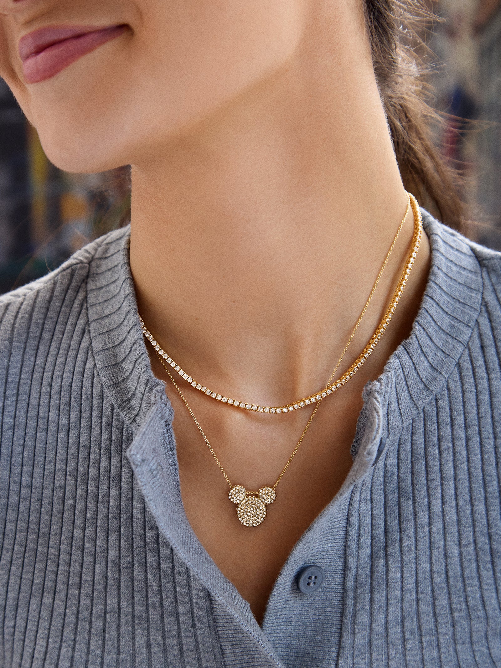 Mickey Mouse Disney Pav?? Pendant Necklace - Gold/Pav?? - Image 2