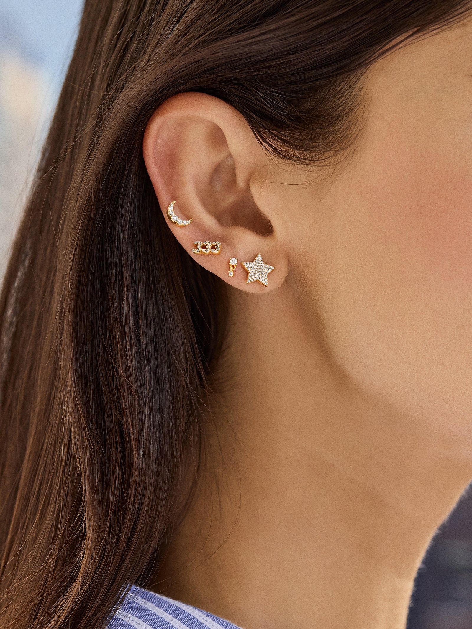 18K Gold Celestial Delicate Stud - Crescent Moon - Image 2