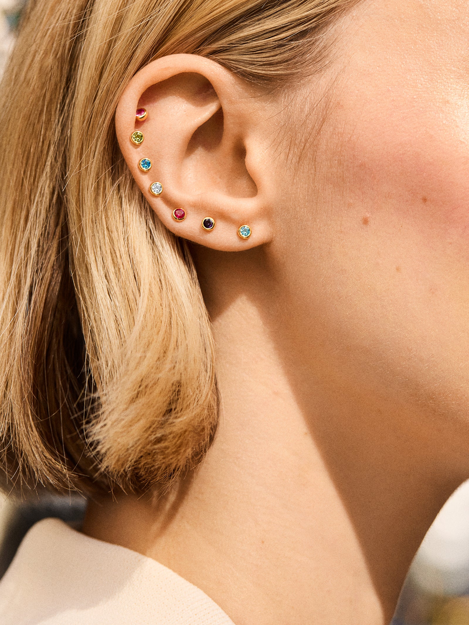 18K Gold Birthstone Stud Earrings - Ruby - Image 2