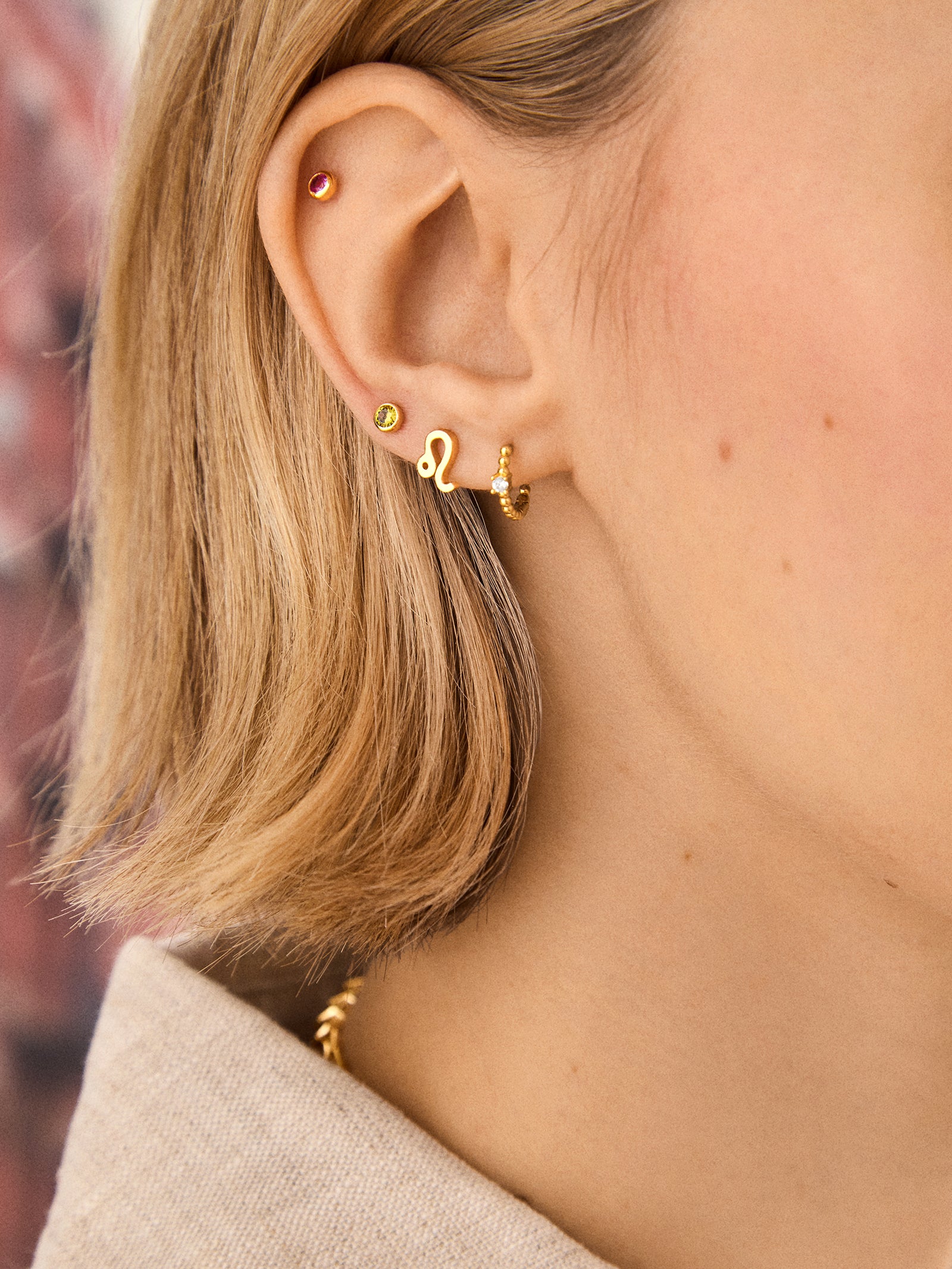 18K Gold Birthstone Stud Earrings - Topaz - Image 2