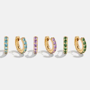 18K Gold Birthstone Huggie Earrings - Aquamarine