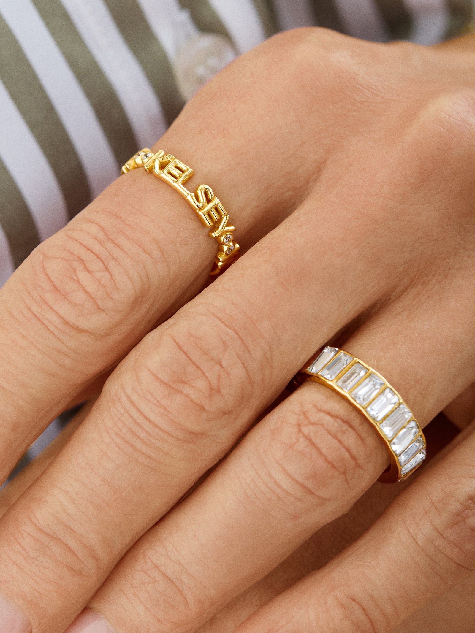 18K Gold Custom Nameplate Ring - 18K Gold. Pav?? Cubic Zirconia Stones - Image 2