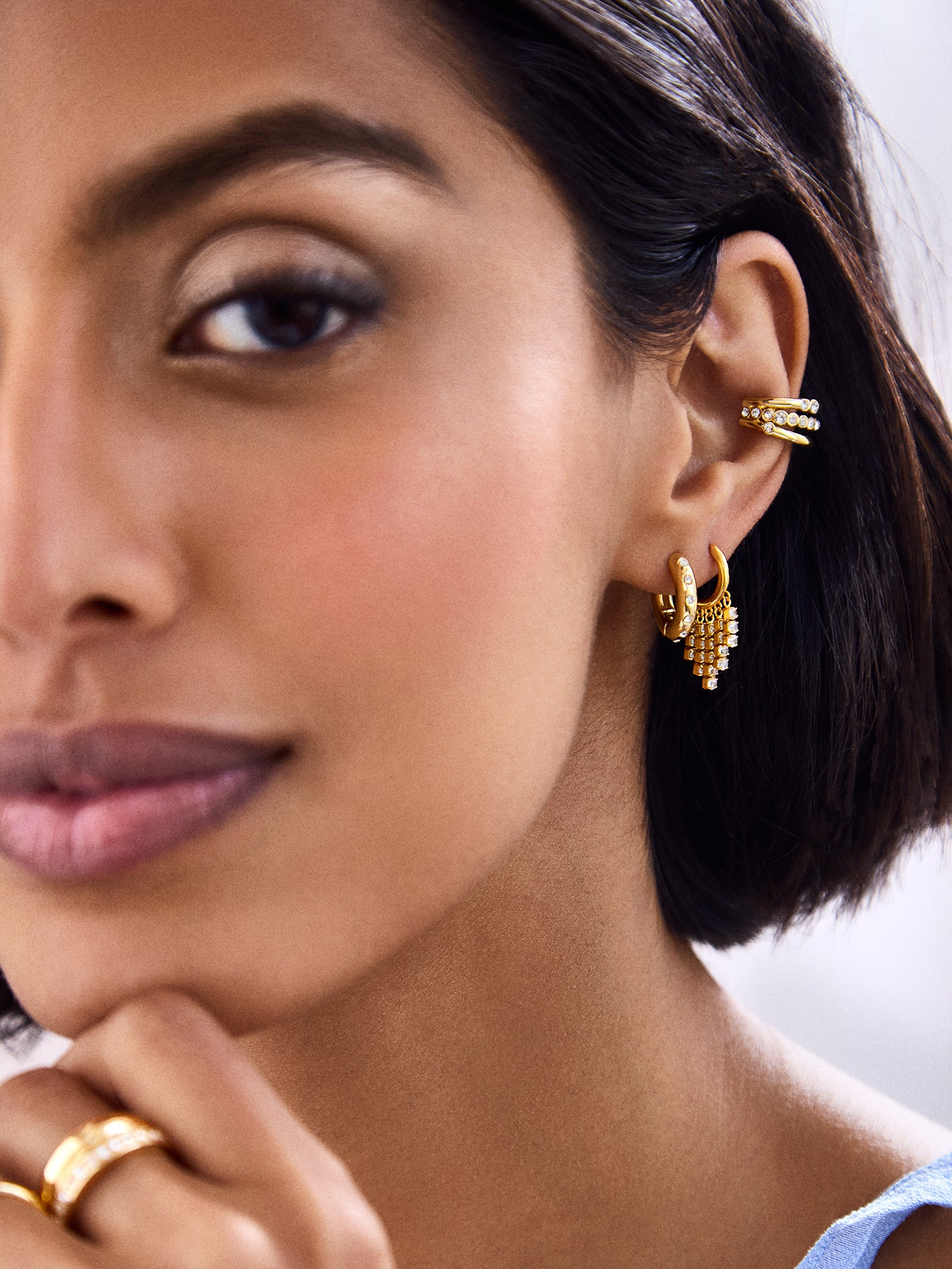 Bobbie 18K Gold Earrings - Gold/Pav?? - Image 2