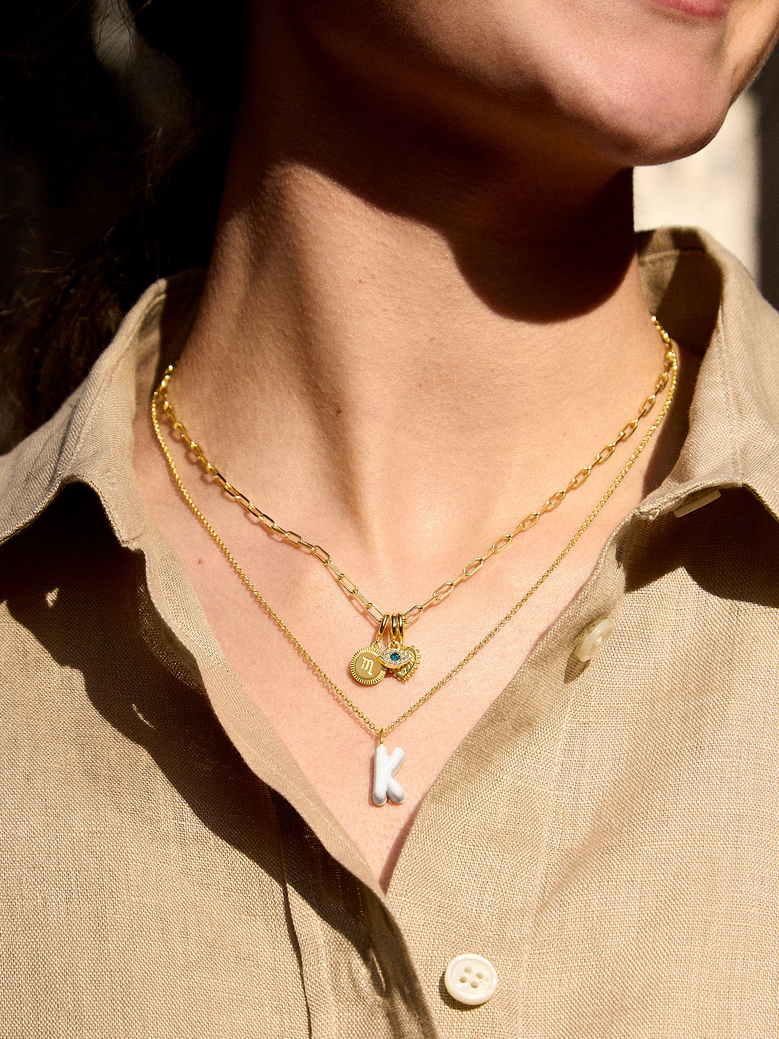 Mini Bubble Initial Enamel Necklace - White - Image 2