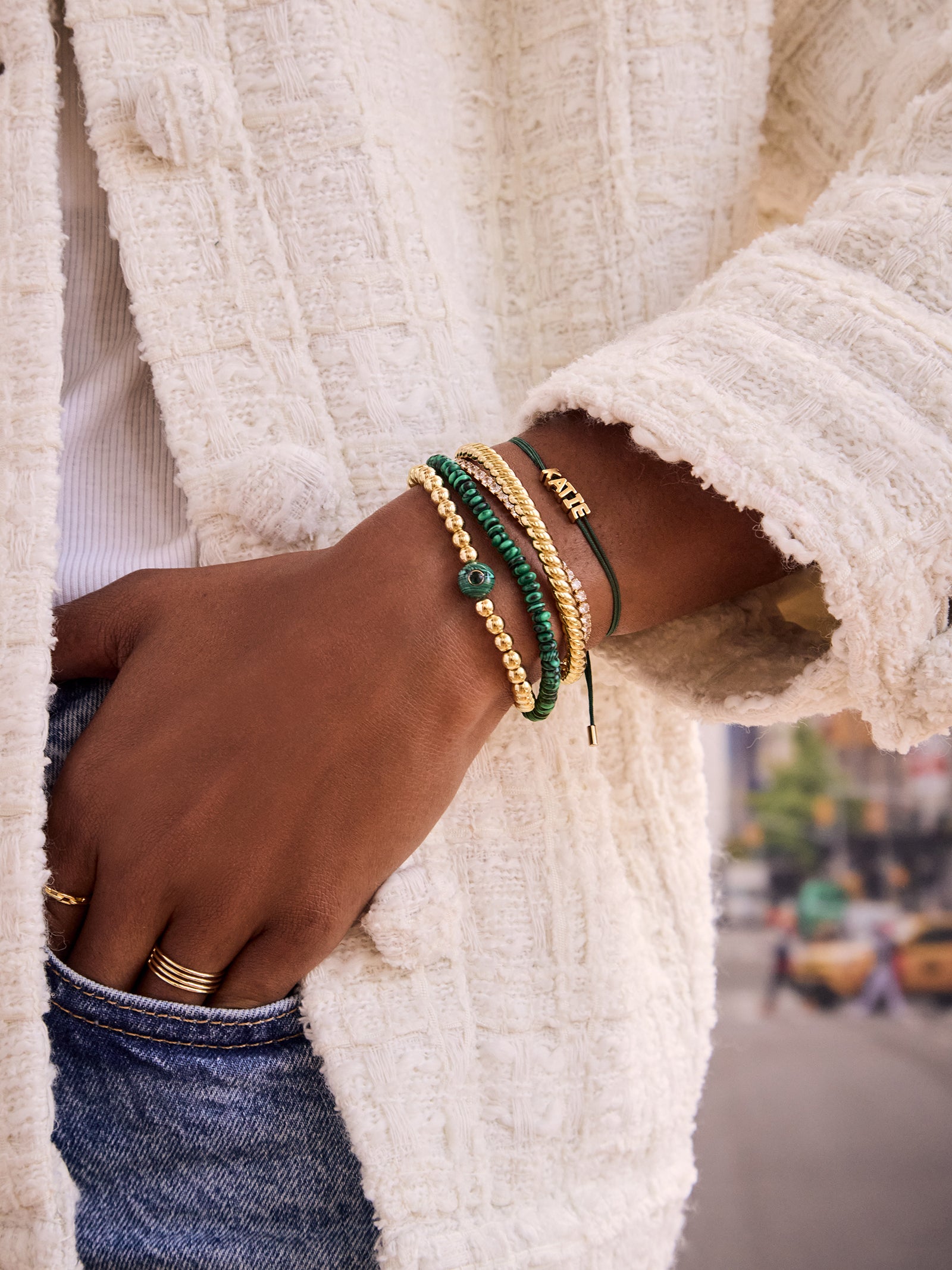Semi-Precious Birthstone Pisa Bracelet - Emerald - Image 2