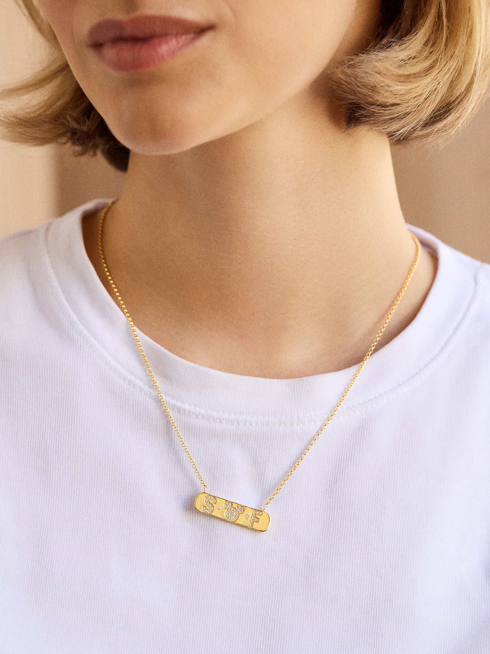 Mickey Mouse 18K Gold & Cubic Zirconia Initial Bar Necklace - Gold/Pav?? - Image 2