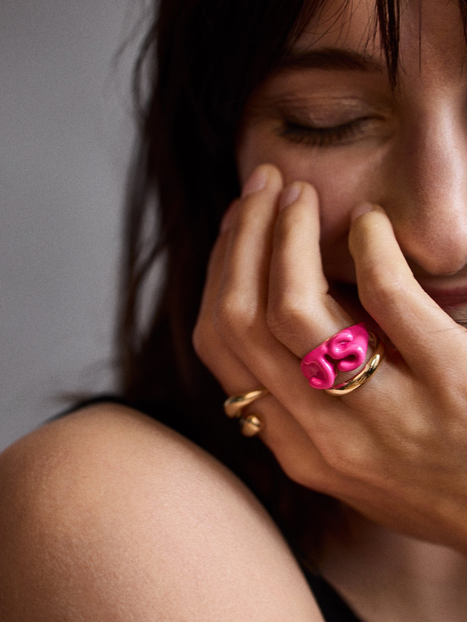 Block Enamel Custom Initial Ring - Hot Pink - Image 4
