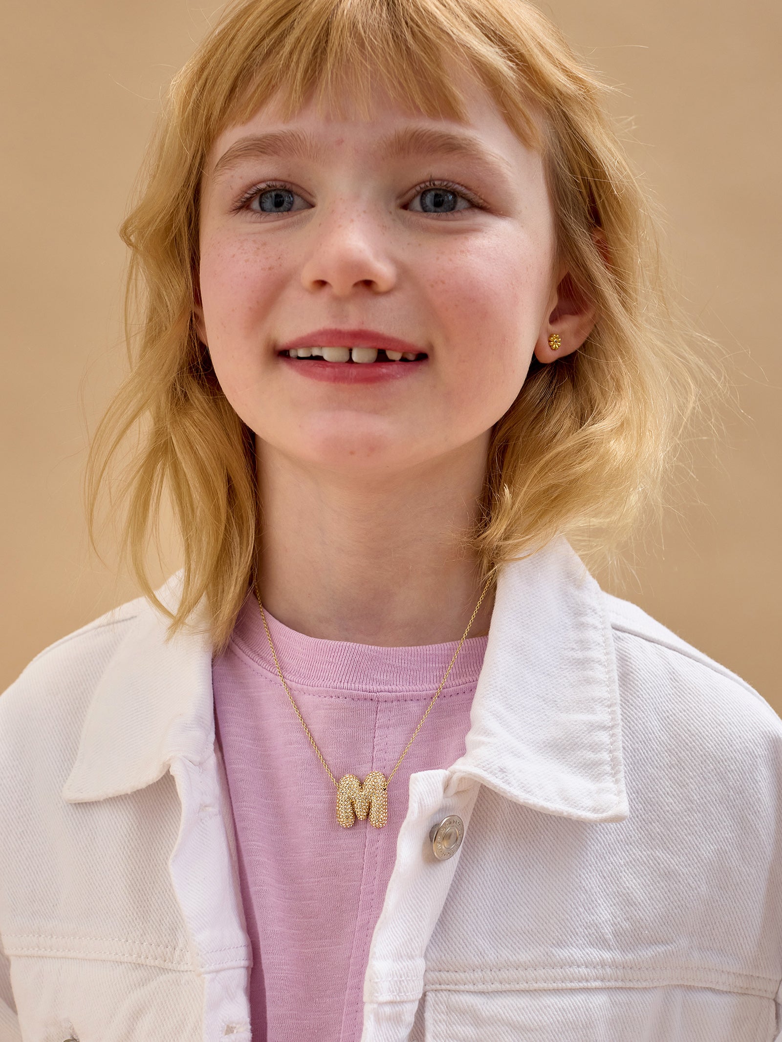 Kids' Bubble Initial Necklace - Gold/Pav?? - Image 29