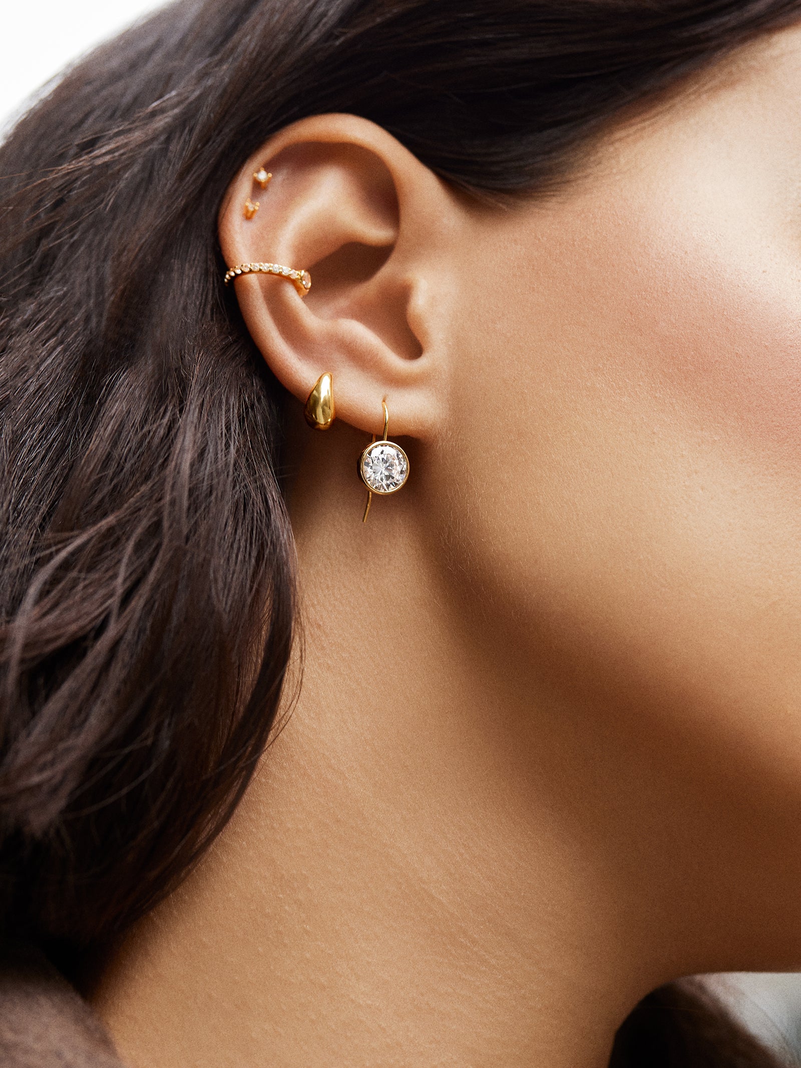 Fallon 18K Gold Bezel Earrings - Gold/Pav?? - Image 3