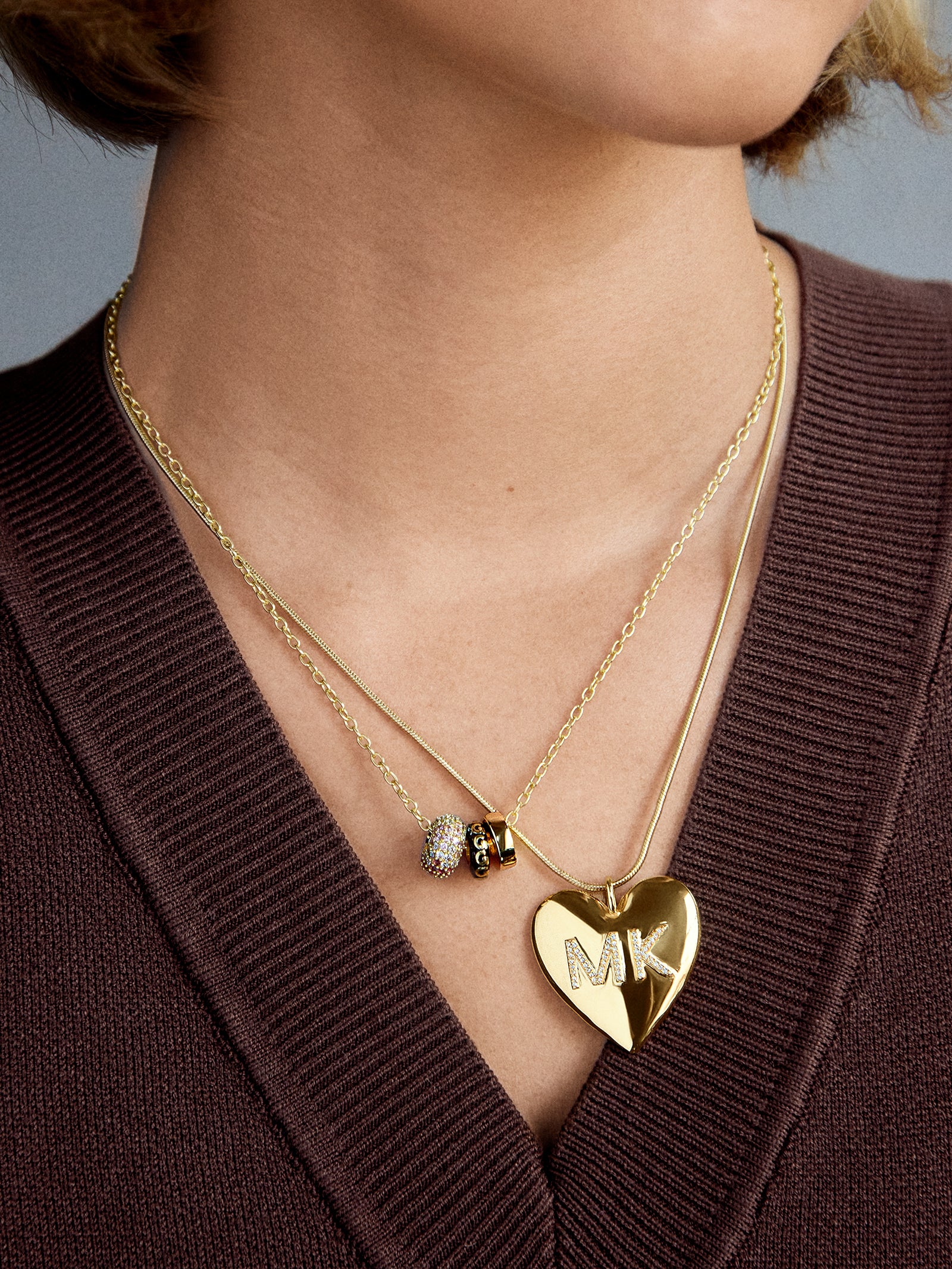 Millie Bubble Heart Custom Initial Necklace - Gold - Image 2