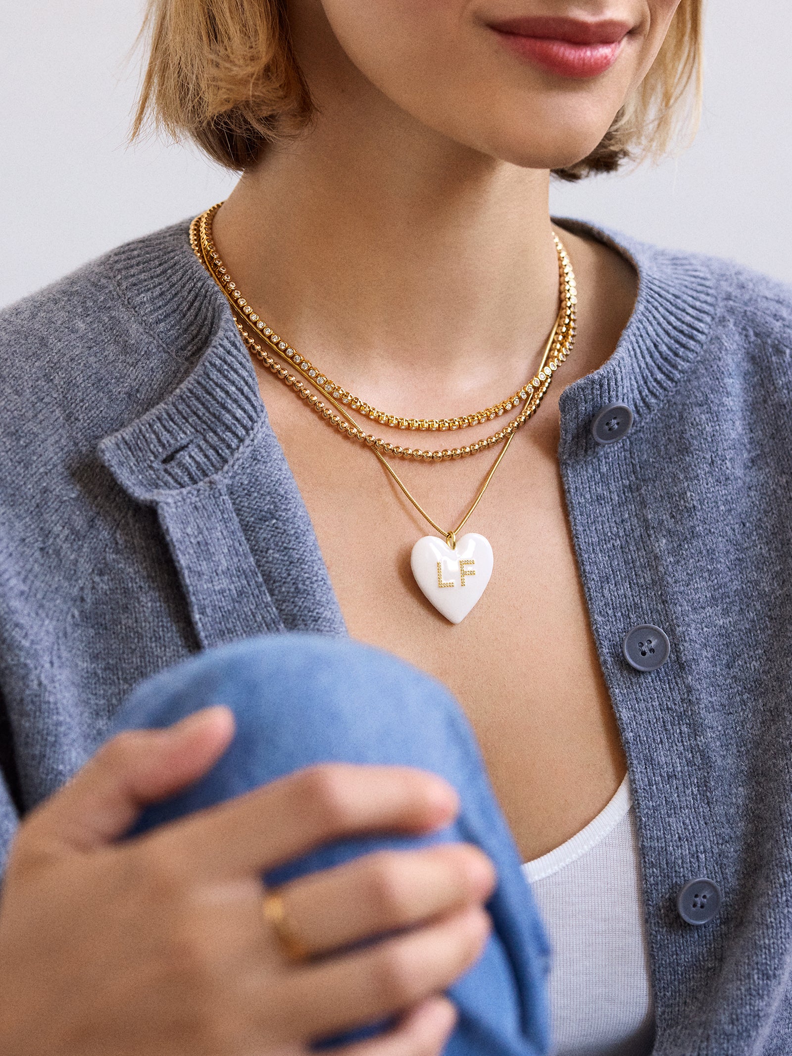 Millie Bubble Heart Custom Initial Necklace - Orange - Image 2