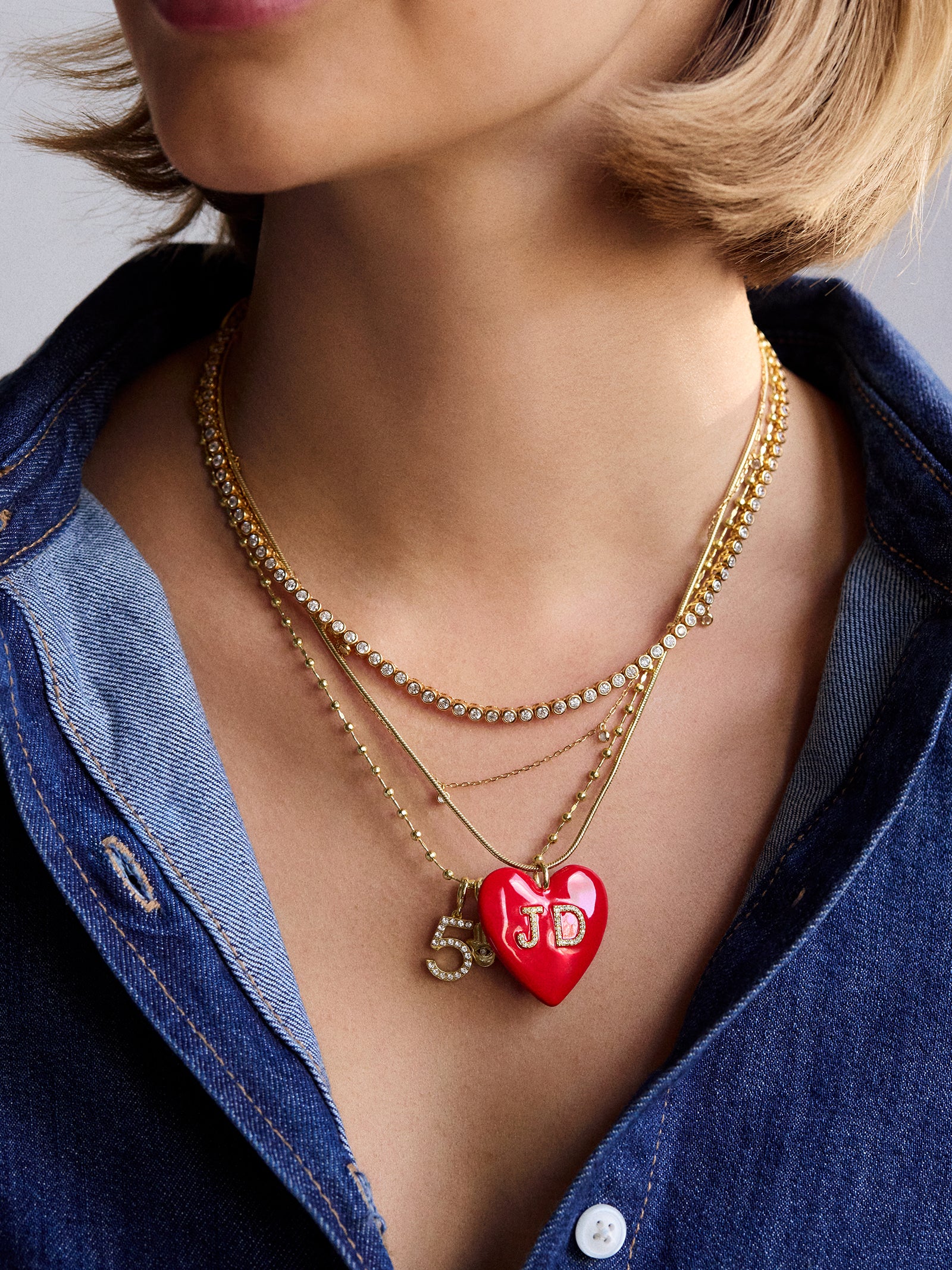 Millie Bubble Heart Custom Initial Necklace - Hot Pink - Image 4