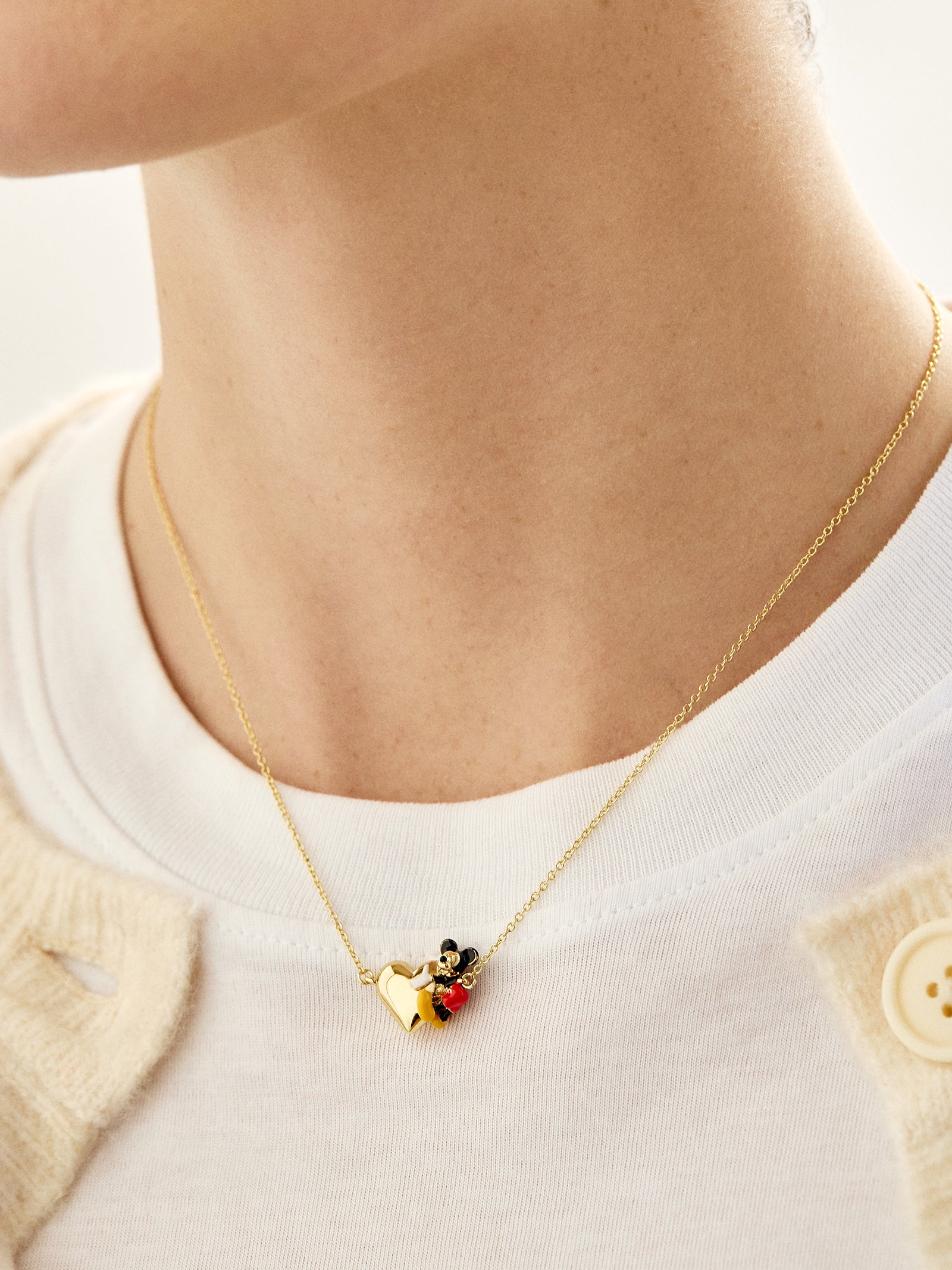 Disney Mickey Mouse Hugging Heart Necklace - Gold - Image 2