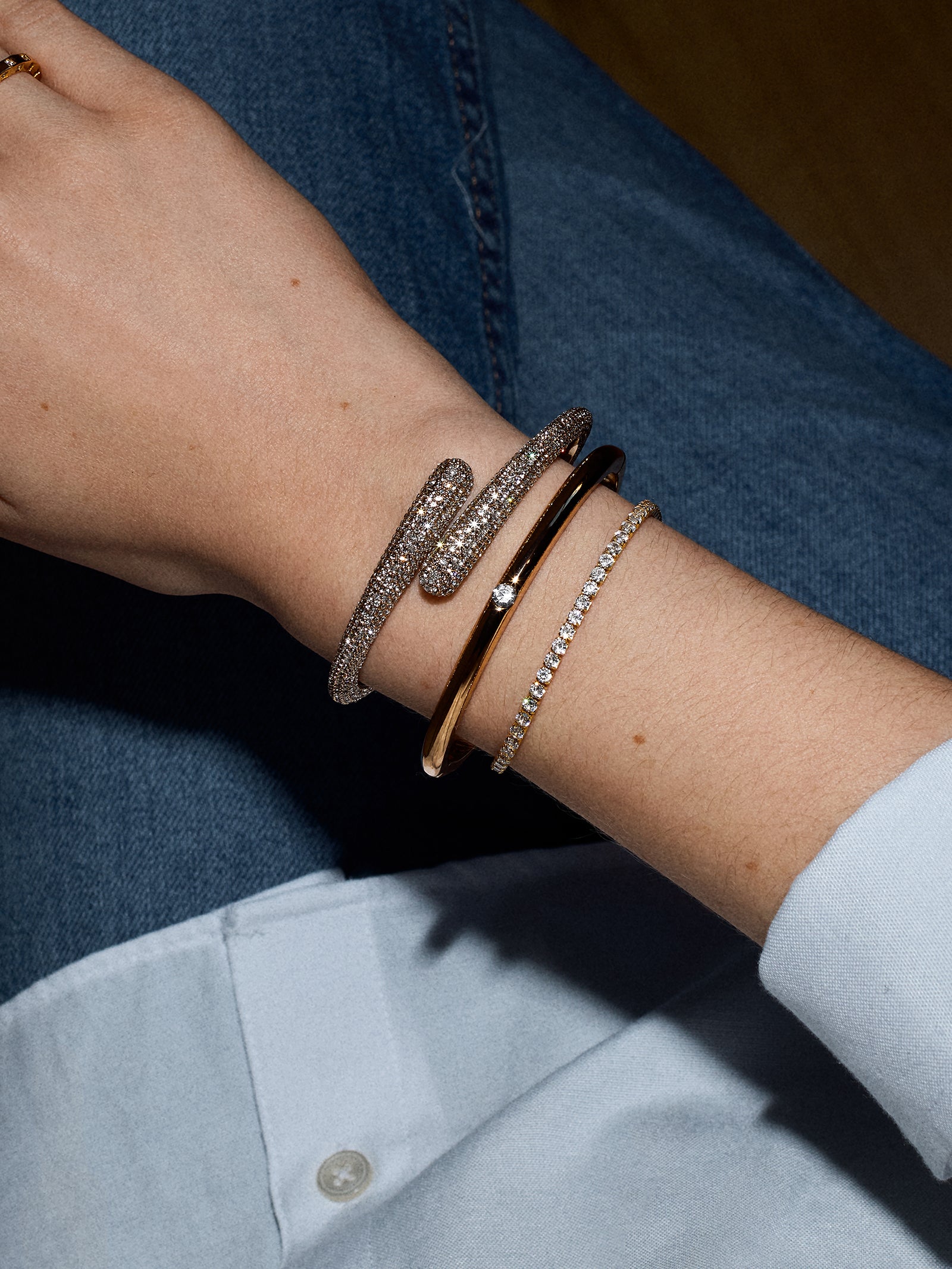 Naomi Wrap Hinge Bangle - Gold/Pav?? - Image 2