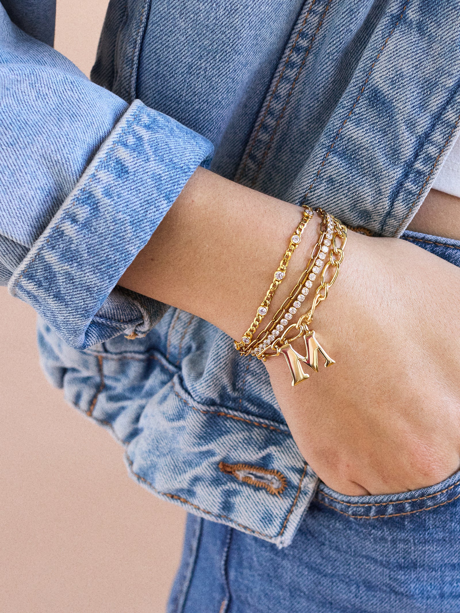 Chunky Charm Initial Bracelet - Gold - Image 2