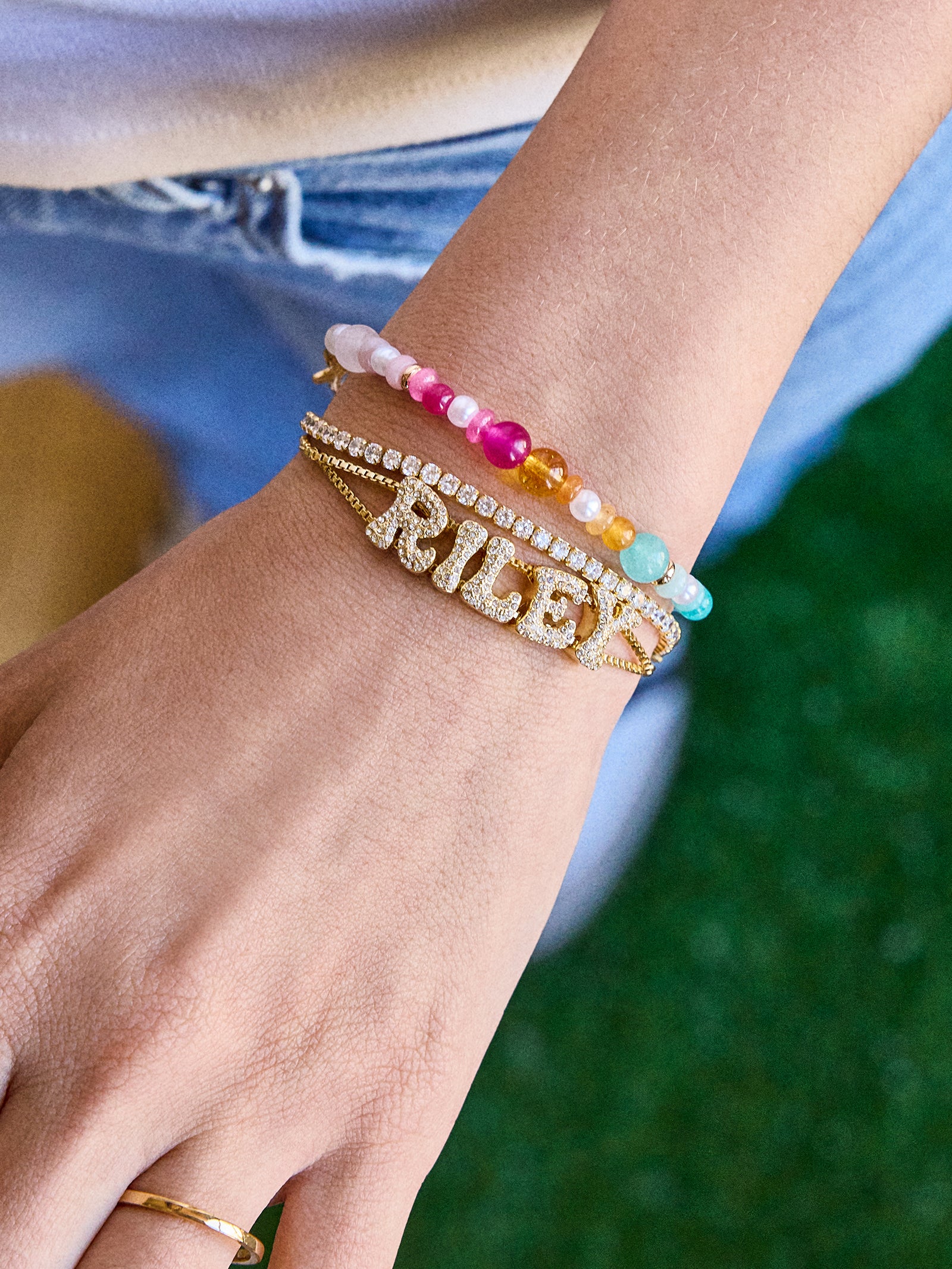 Pav?? Bubble Slider Custom Bracelet - Pav?? Bubble Double Strand - Image 2