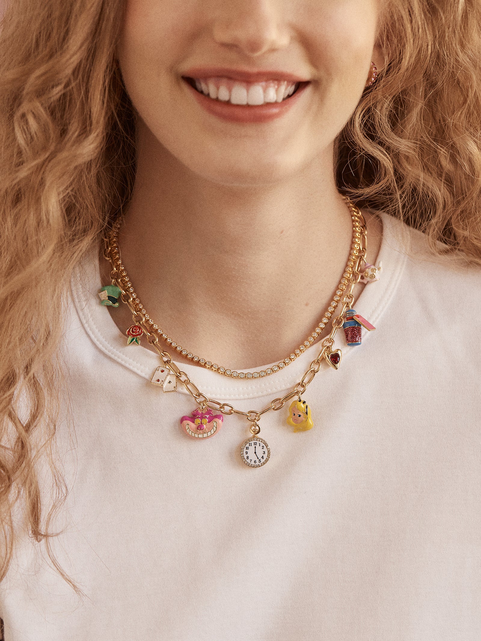 Disney Alice in Wonderland Charm Necklace - Gold/Multi - Image 2