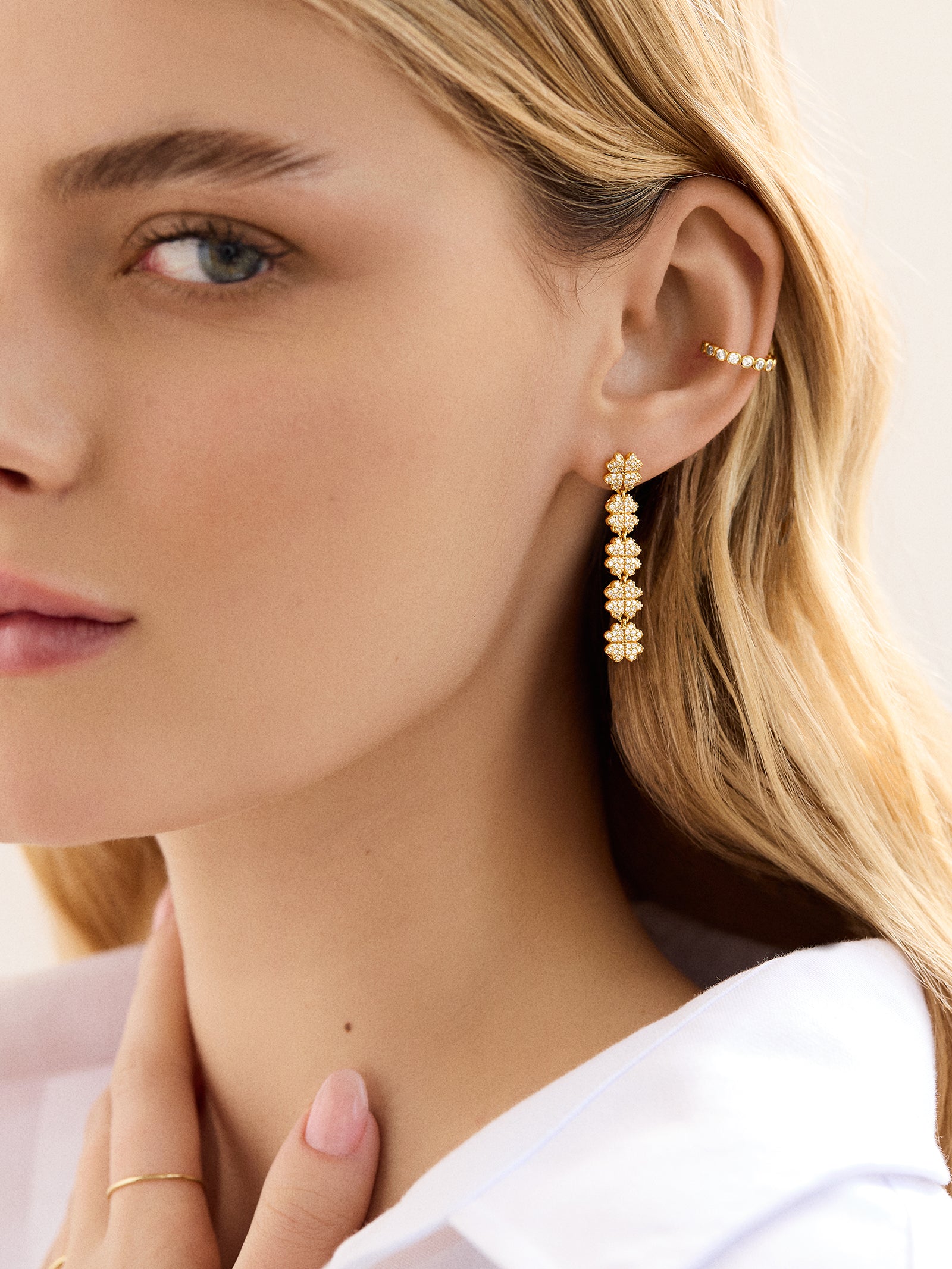 18K Gold Lucky Clover Drop Earrings - Clover - Image 2