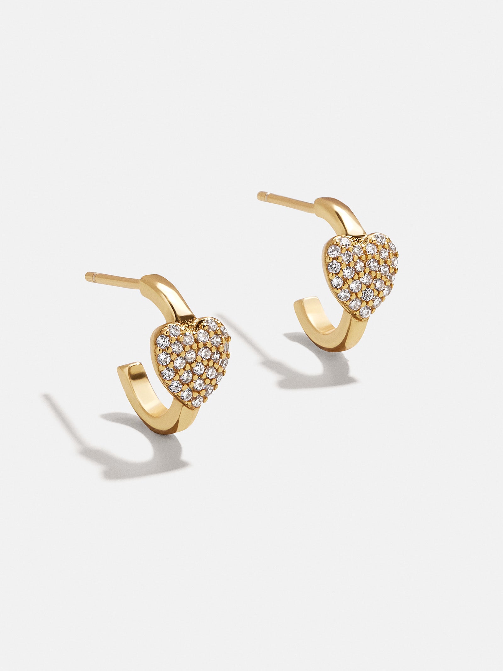 18K Gold Heart Delicate Hoop Earrings - Puffy Pav?? Heart
