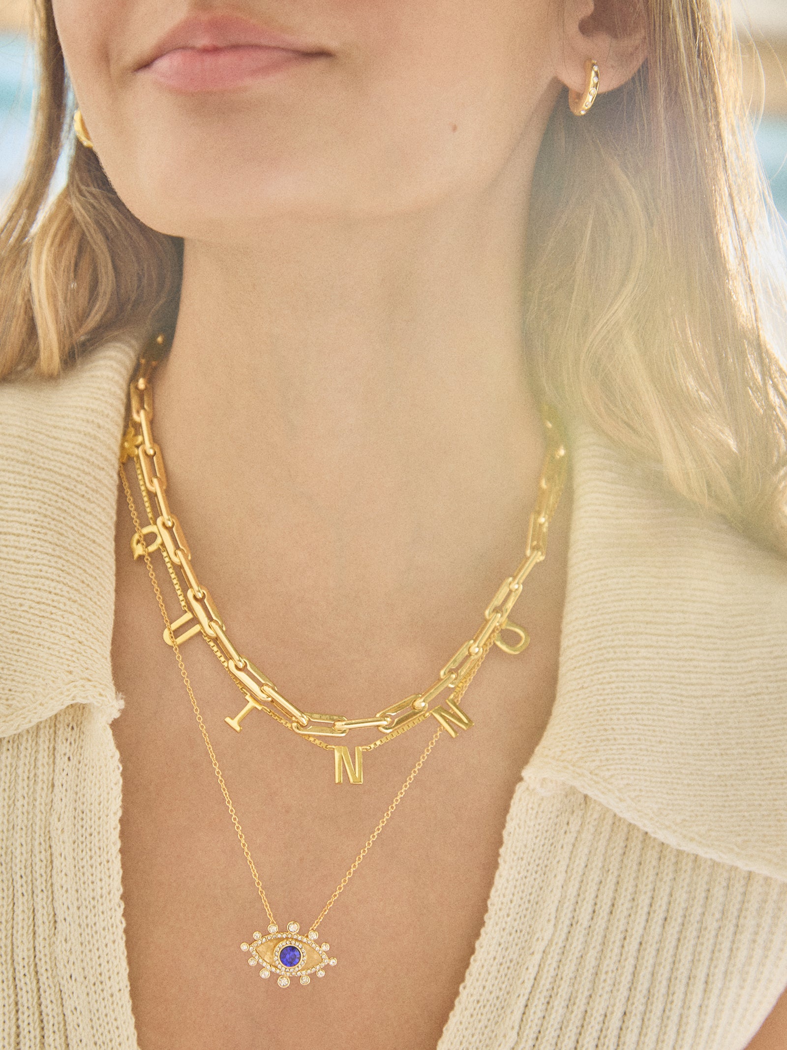 Elena Evil Eye Necklace - Gold/Blue - Image 2