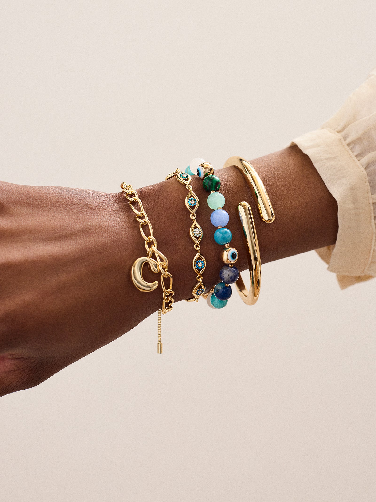 Evil Eye Semi-Precious Stretch Bracelet - Blue - Image 2