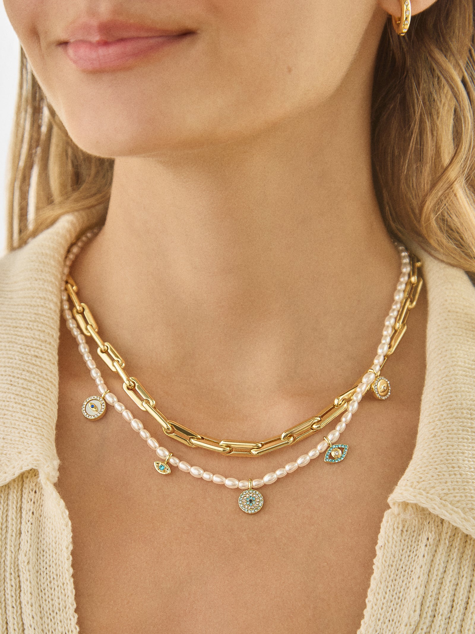 Frida Evil Eye Necklace - White/Blue - Image 2