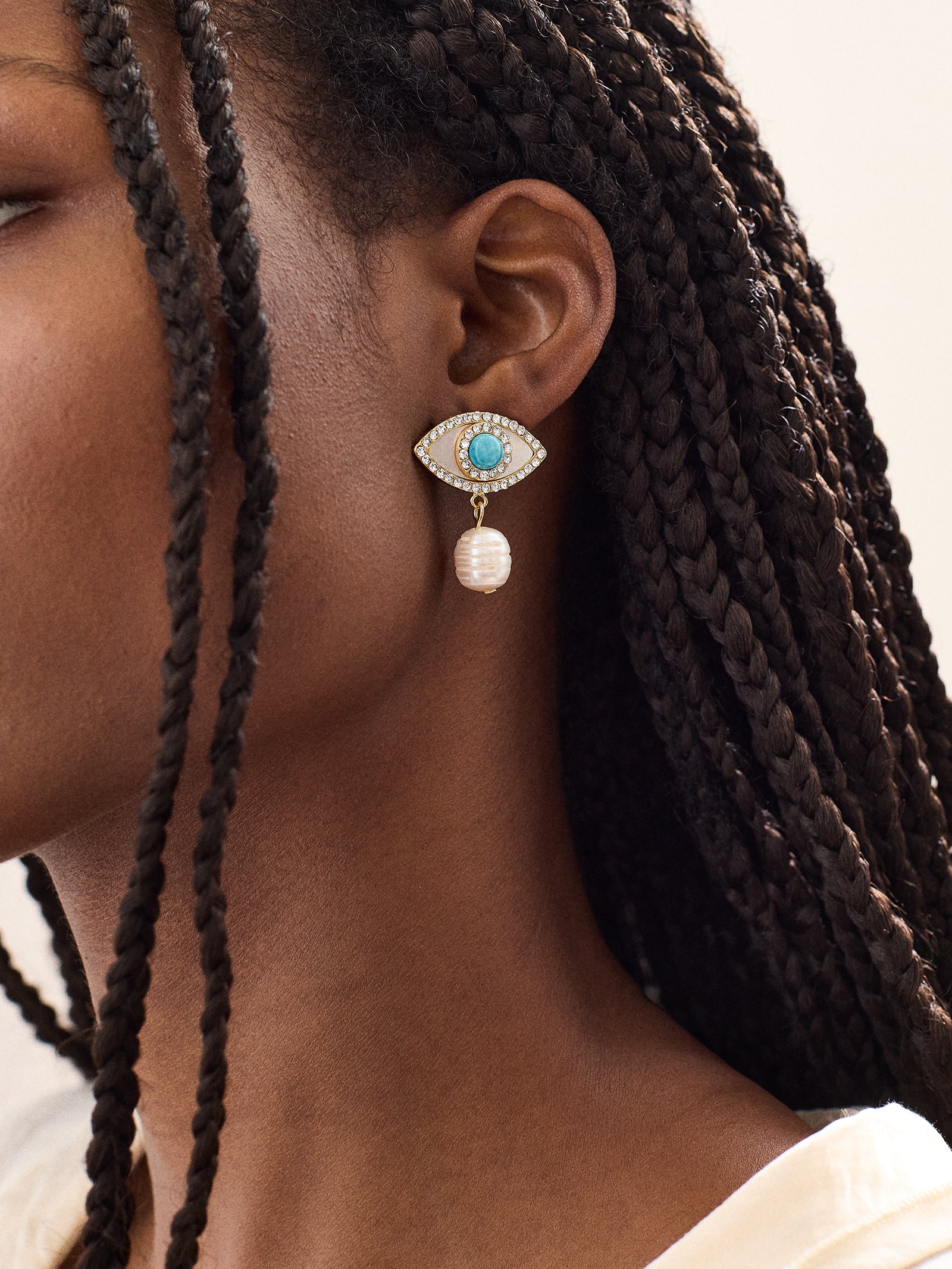 Frida Evil Eye Earrings - White/Blue - Image 2