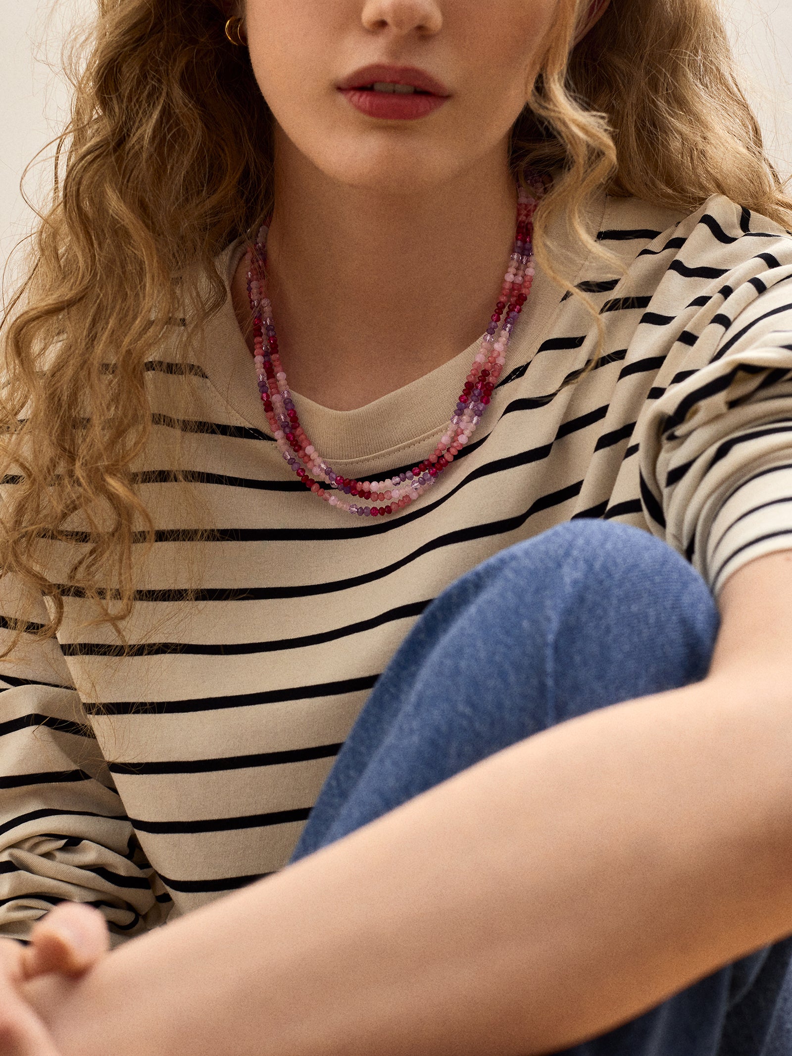 Lena Semi-Precious Layered Necklace - Pink - Image 2