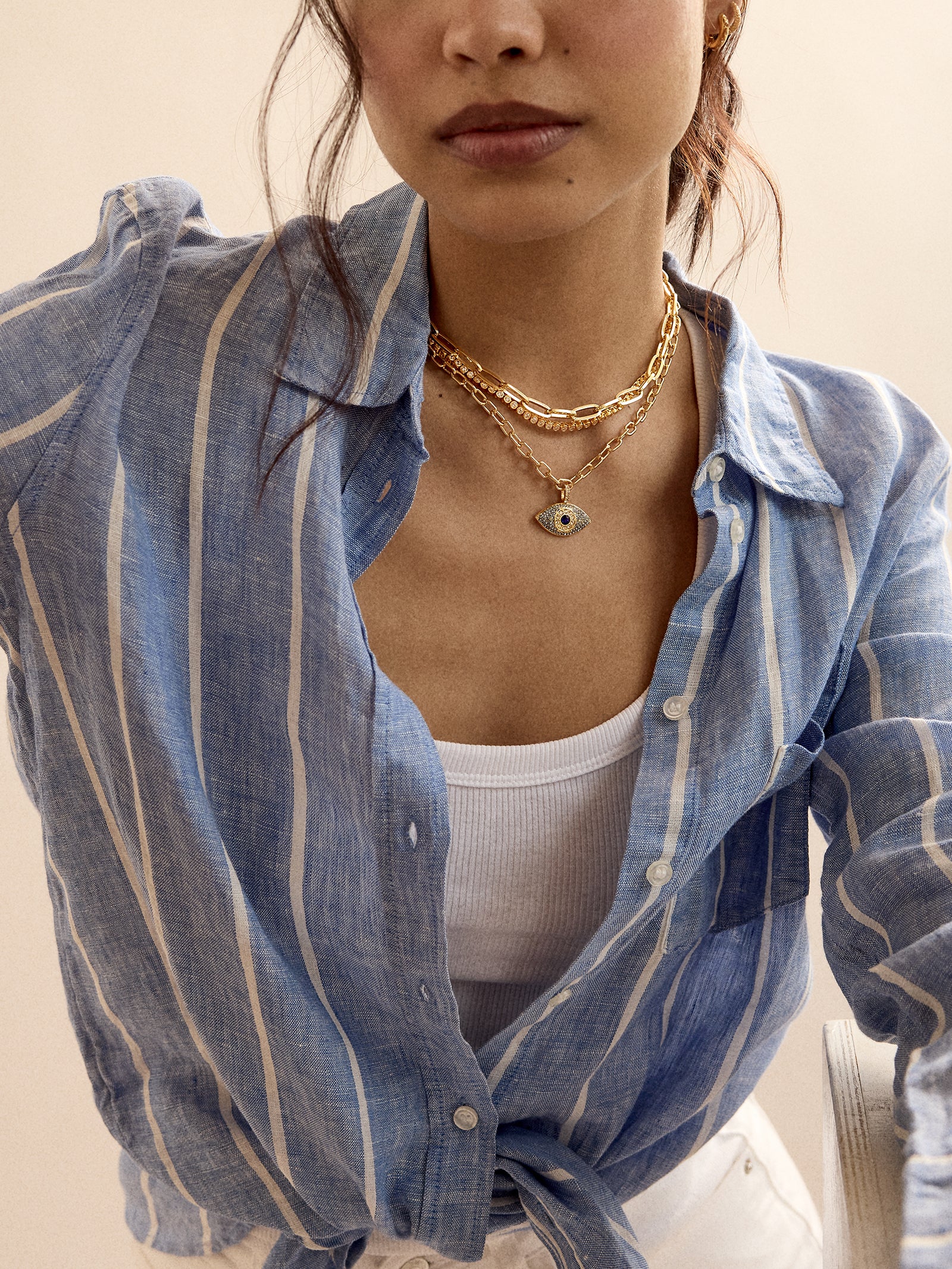 Eyes Out Necklace - Gold/Blue - Image 2