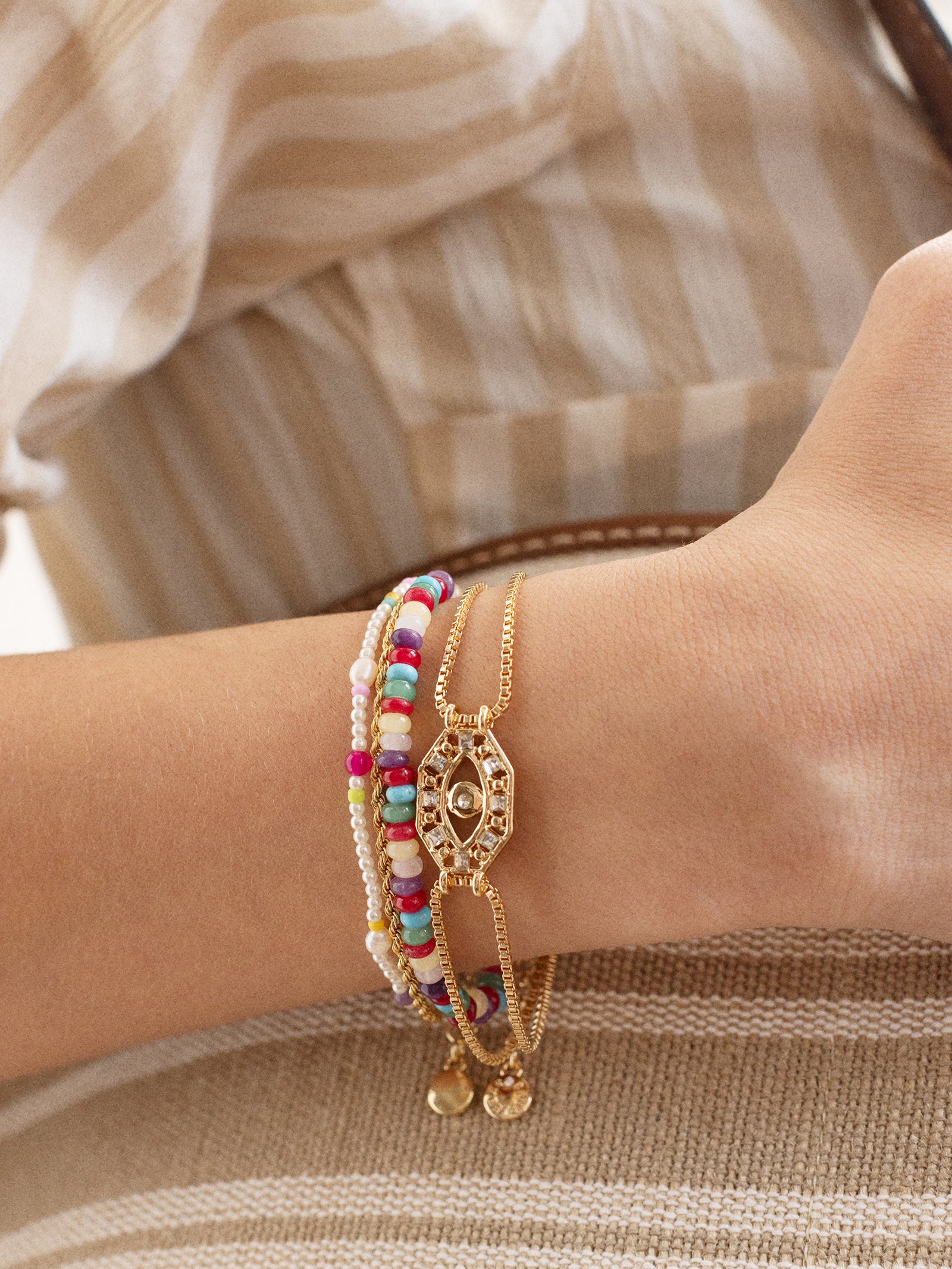 Evil Eye Reversible Bracelet - Gold/Multi - Image 4