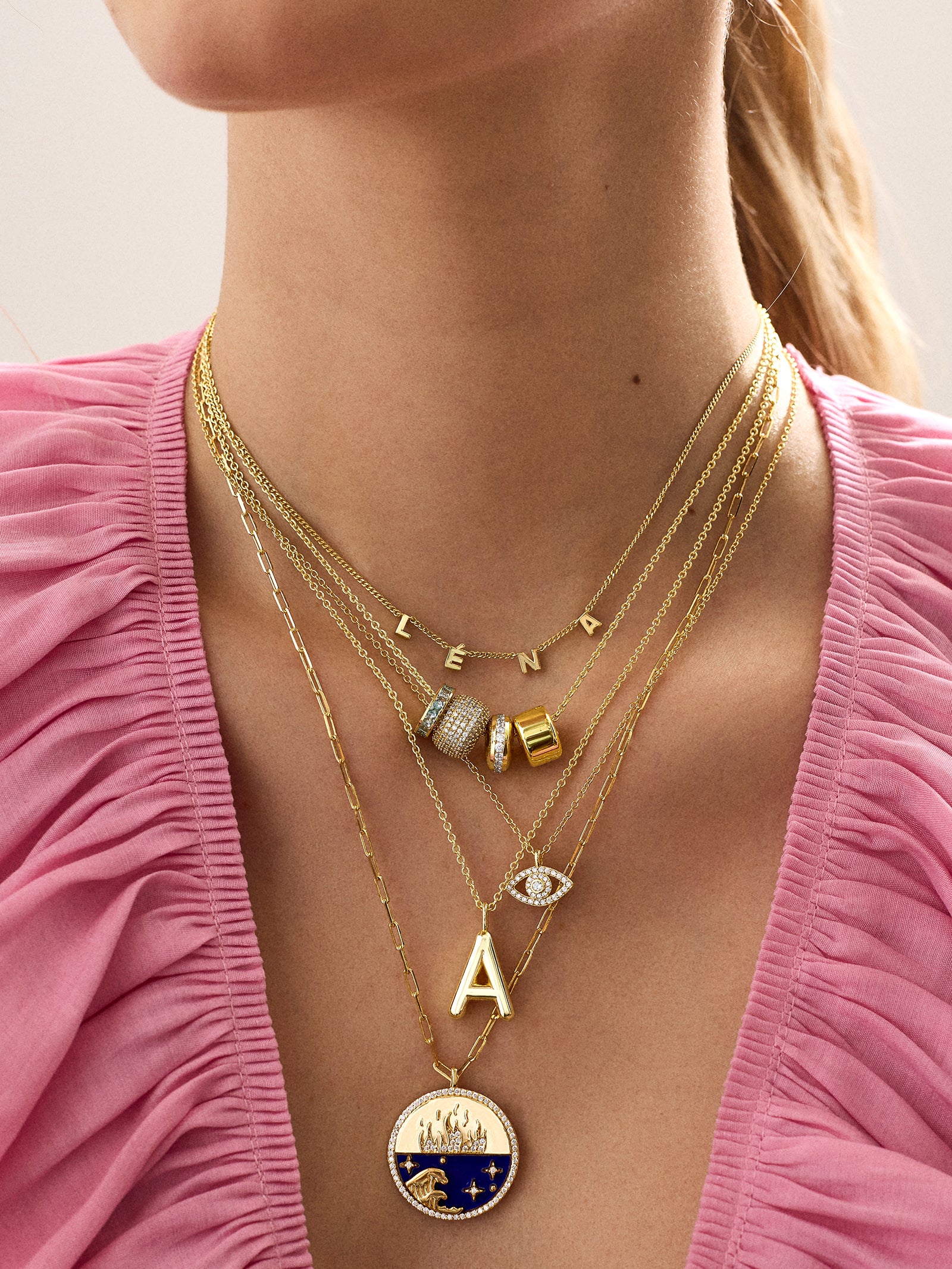 18K Gold Fire Reversible Pendant Necklace - Navy - Image 2