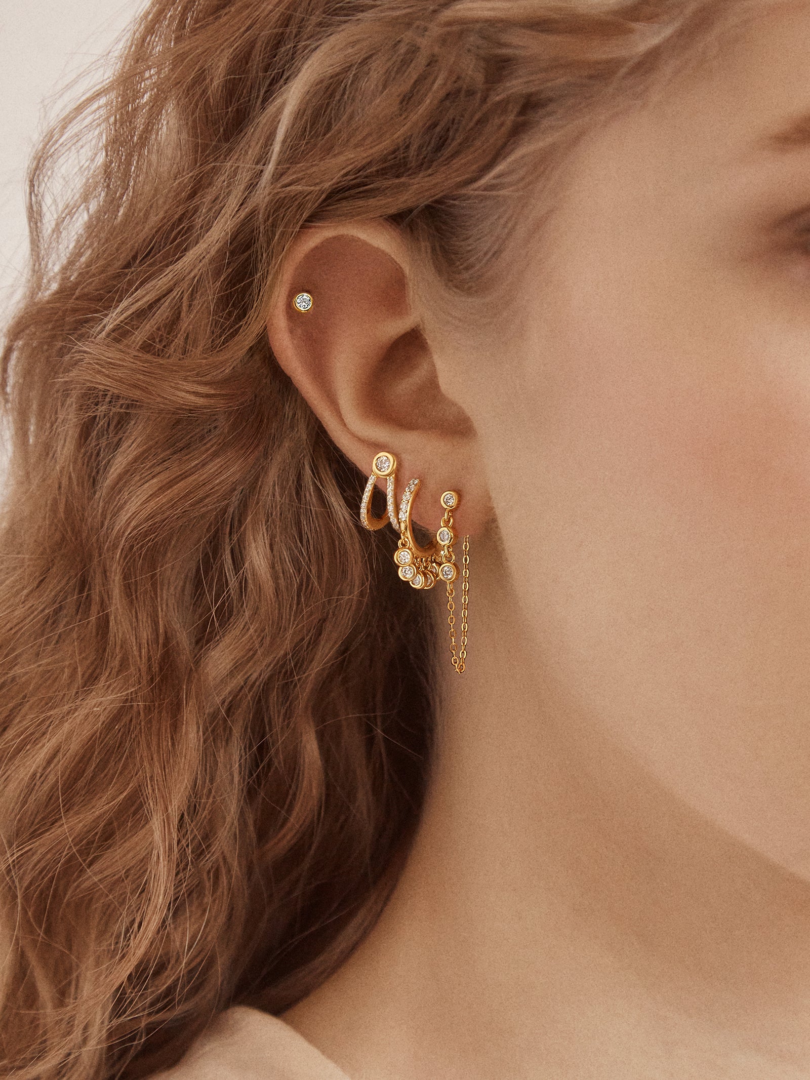 Heidi 18K Gold Earring Set - Gold/Pav?? - Image 2