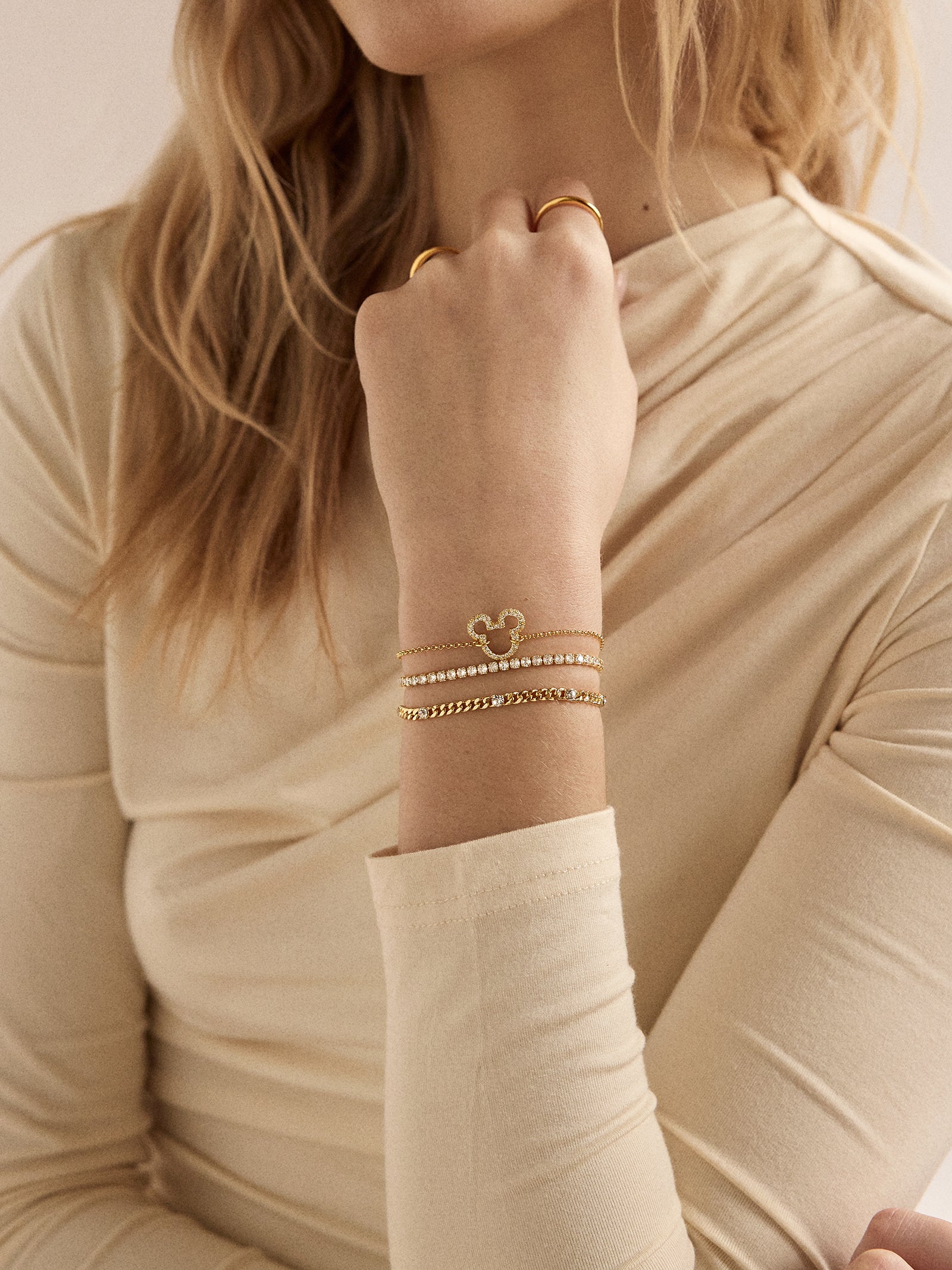 Disney Mickey Mouse 18K Gold Plated Sterling Silver Pavé Bracelet - Gold/Pavé - Image 2