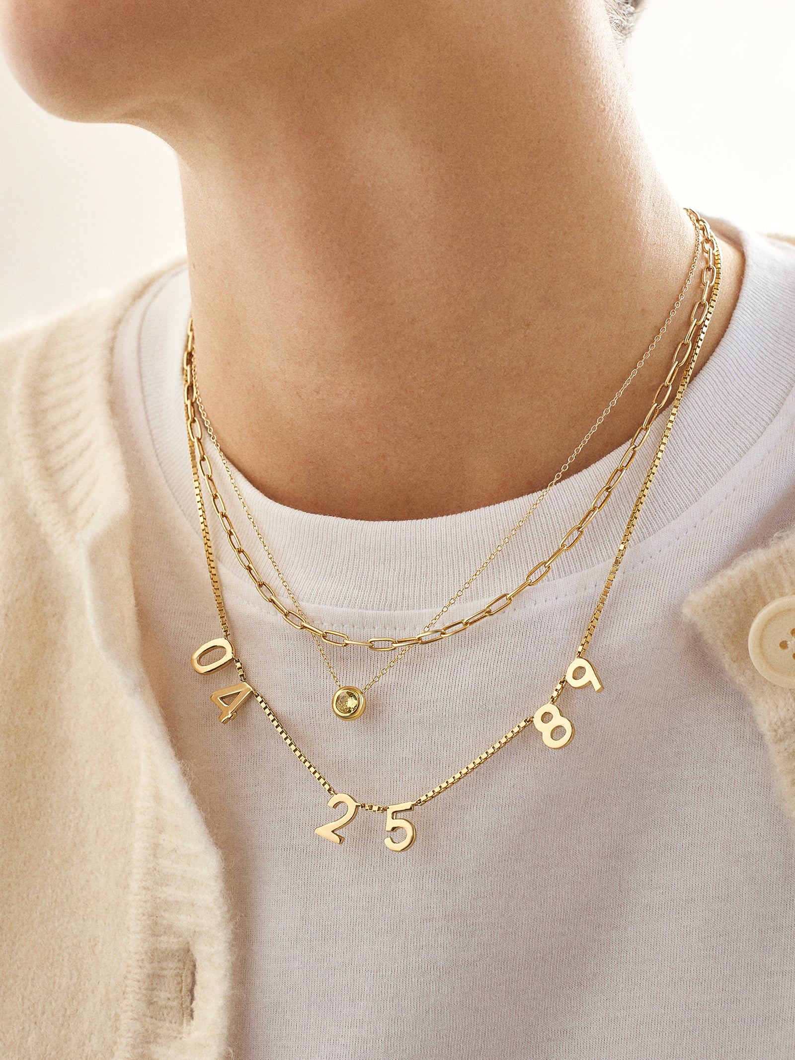 18K Gold Spaced Number Custom Necklace - S - Image 2
