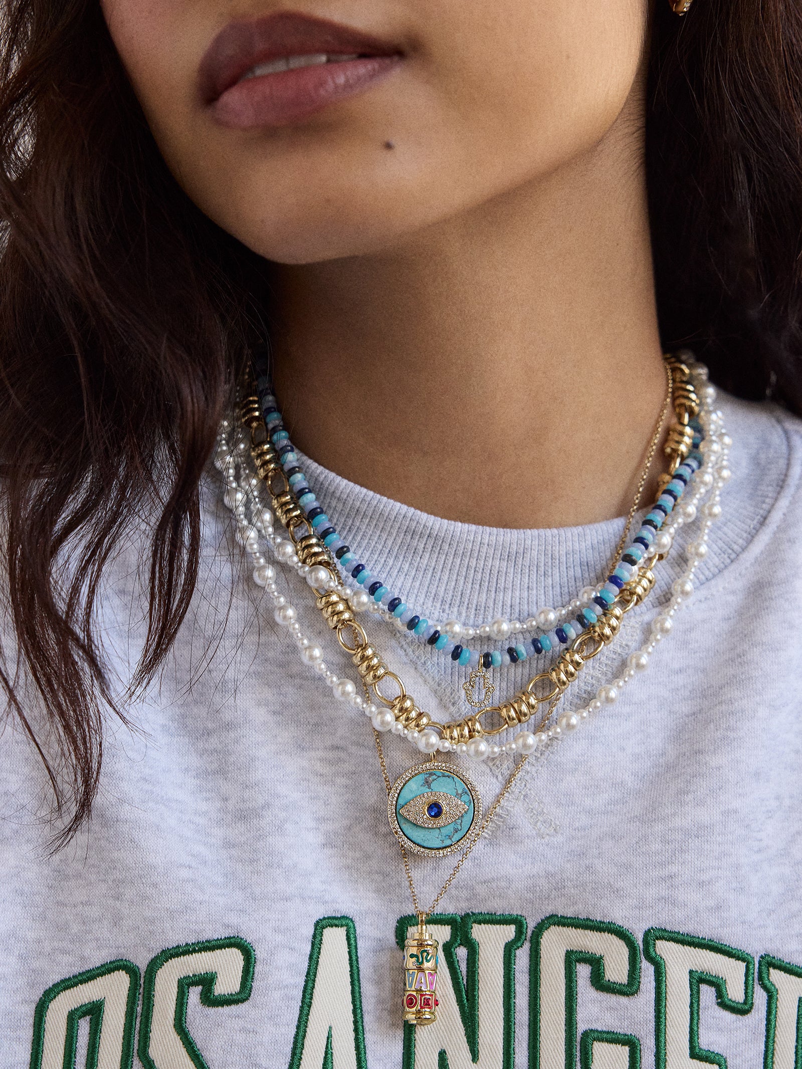 Sohla Evil Eye Statement Necklace - Gold/Turquoise - Image 2