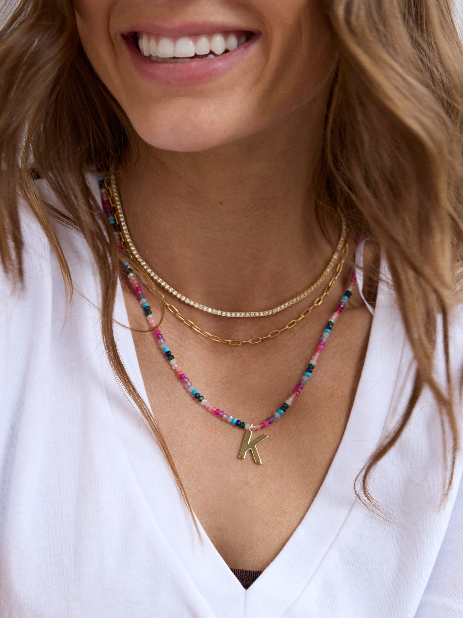 Semi-Precious Block Initial Necklace - Dark Multi - Image 29