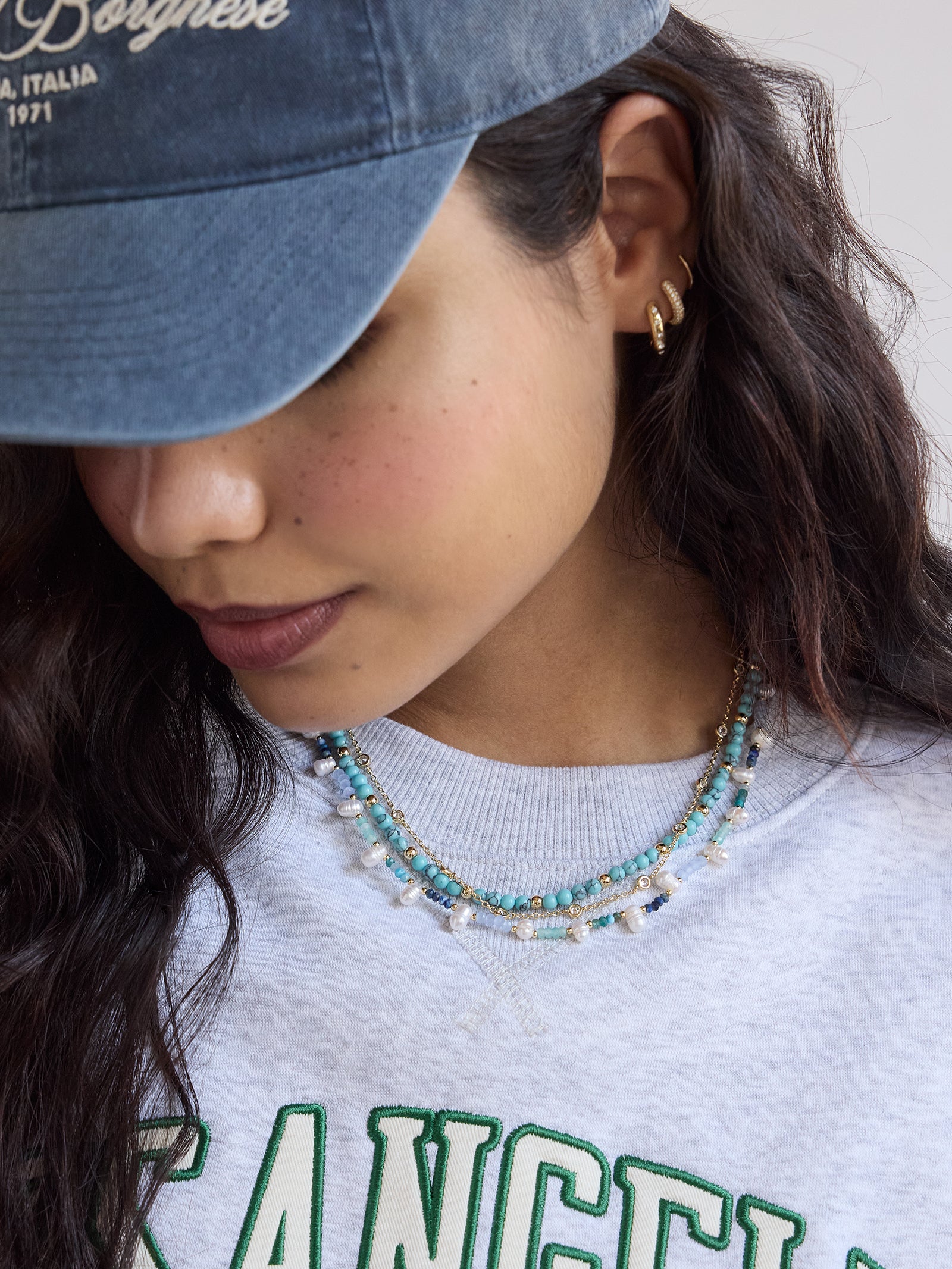 Rowan Semi-Precious Layered Necklace - Gold/Blue - Image 3