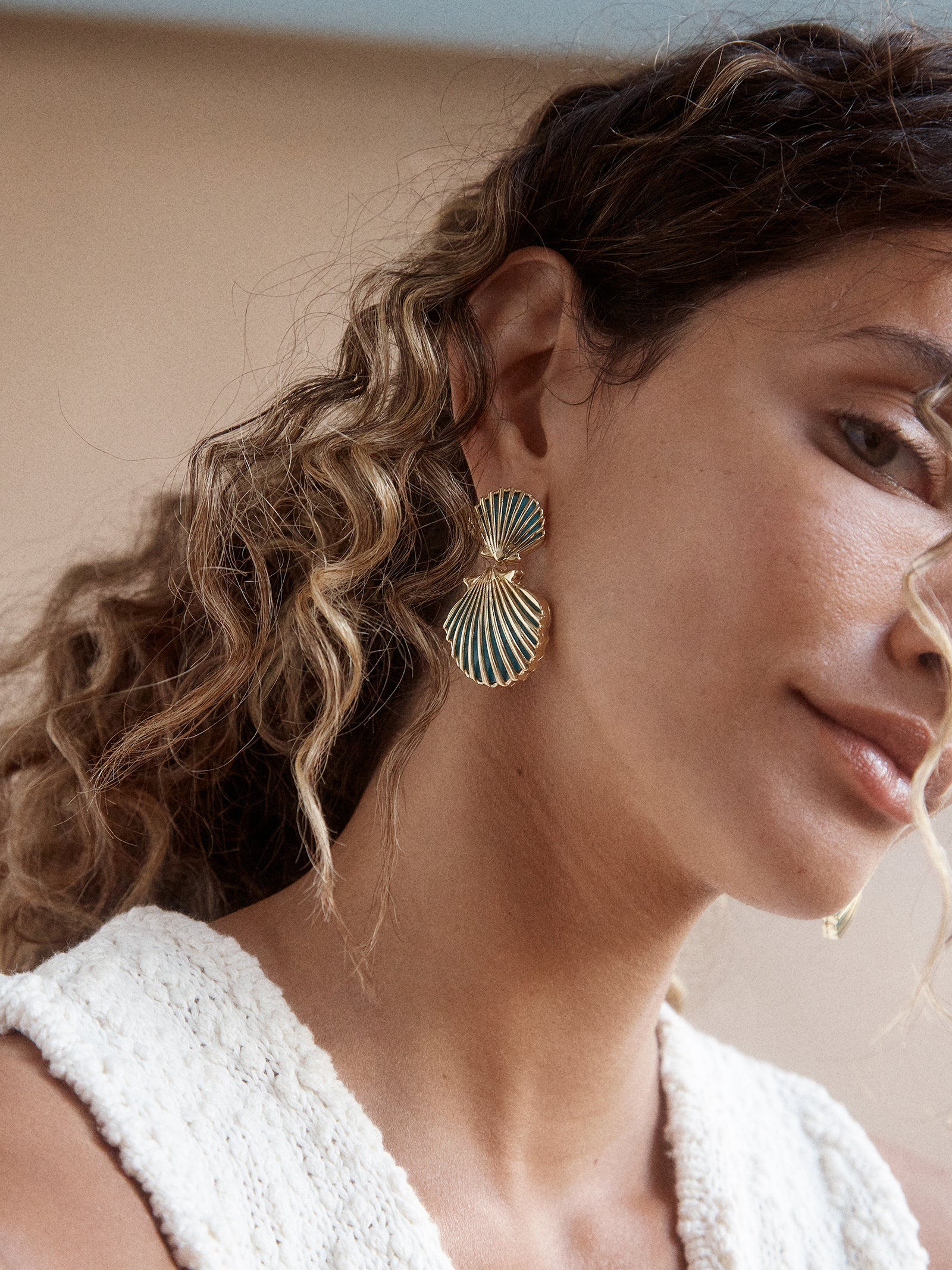Marni Seashell Earrings - Gold/Turquoise - Image 2